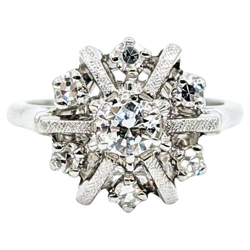 Elegant Snowflake Diamond Ring en or blanc 14k