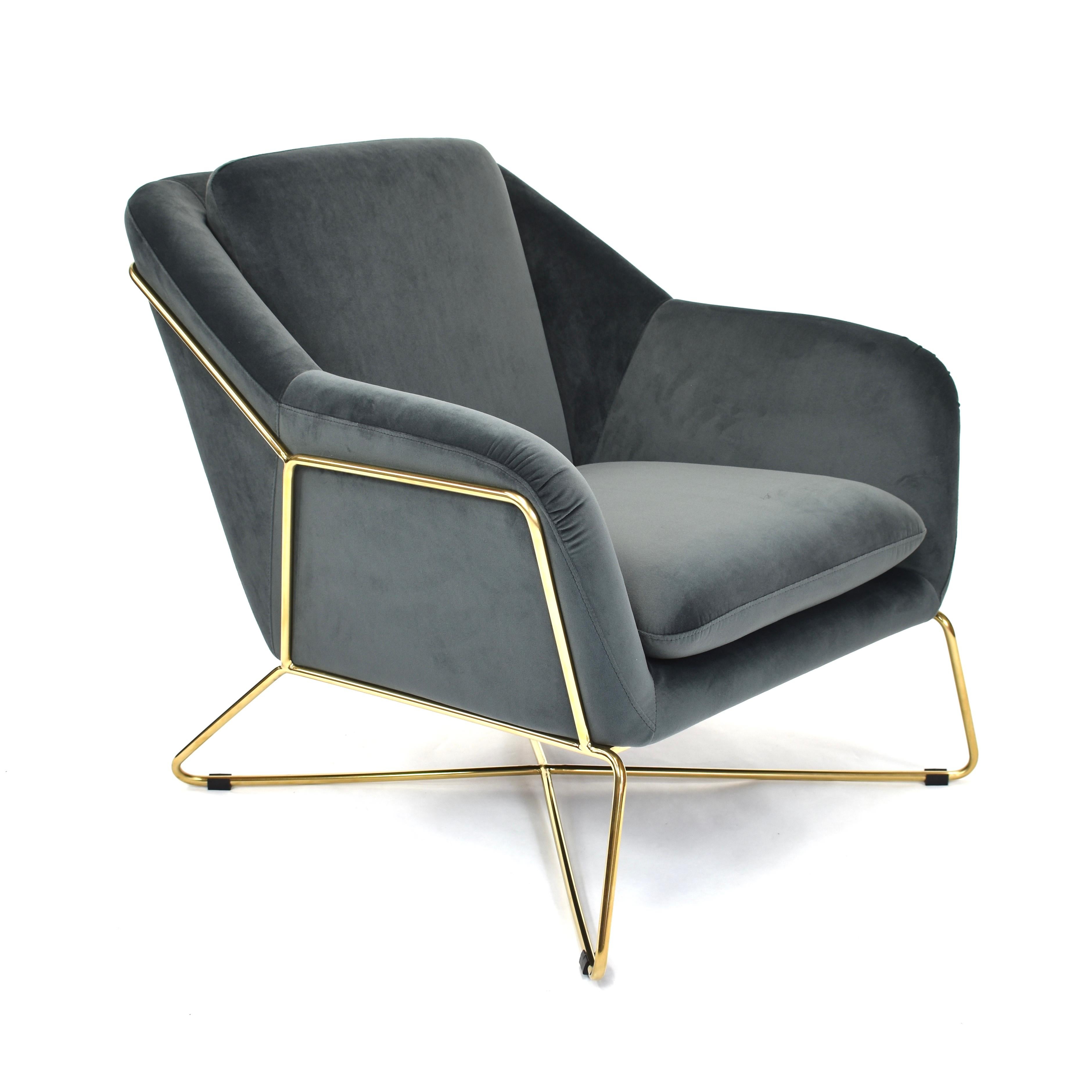 Metal Elegant SOHO Lounge Chair in Velvet and Gold, 21st Century For Sale