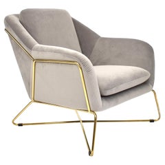 Elegant SOHO Lounge Chair in Velvet and Gold, 21st Century