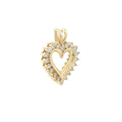 Elegant Solid 14k Yellow Gold .40ctw Round Diamond Open Heart Pendant Charm