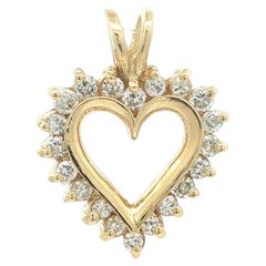 Elegant Solid 14k Yellow Gold .40ctw Round Diamond Open Heart Pendant Charm