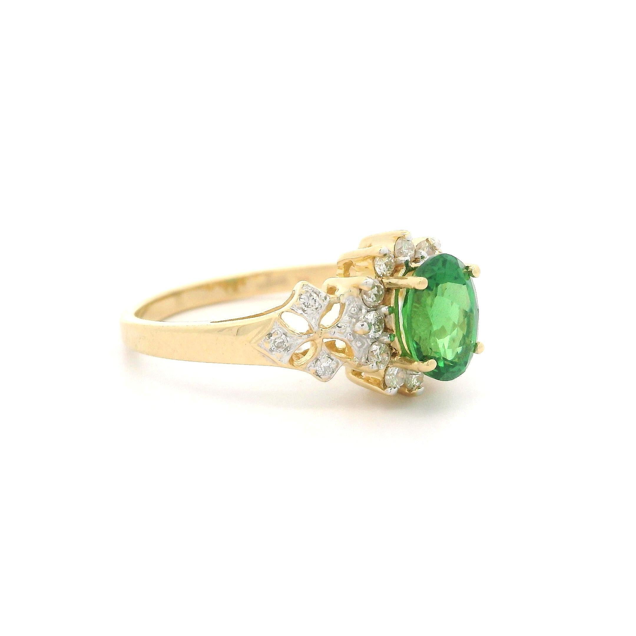 Elegant Massiv 18k Gelbgold 1,60ctw Oval Vivid Tsavorite & Diamant Blumen Ring im Angebot 6