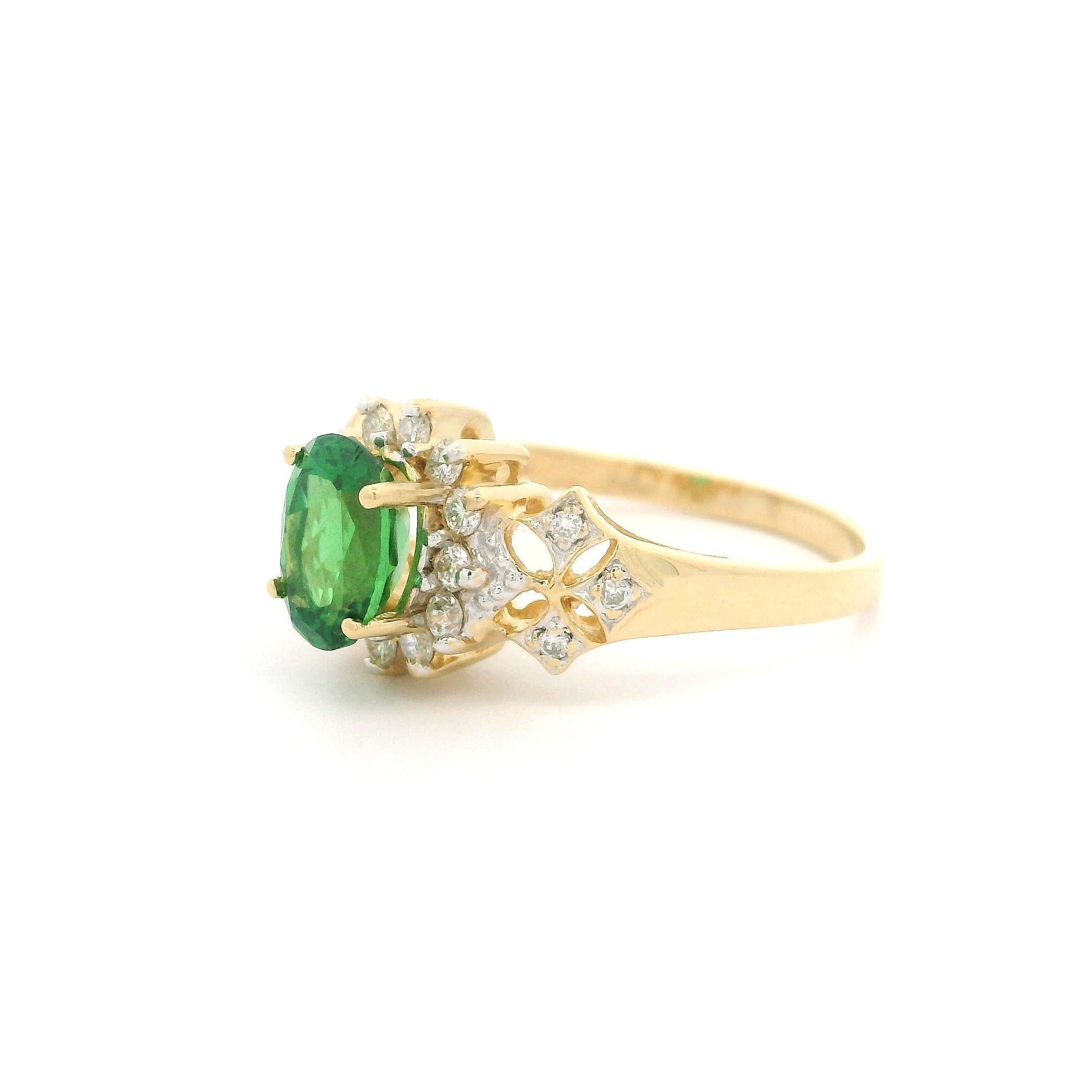 Elegant Massiv 18k Gelbgold 1,60ctw Oval Vivid Tsavorite & Diamant Blumen Ring im Angebot 7