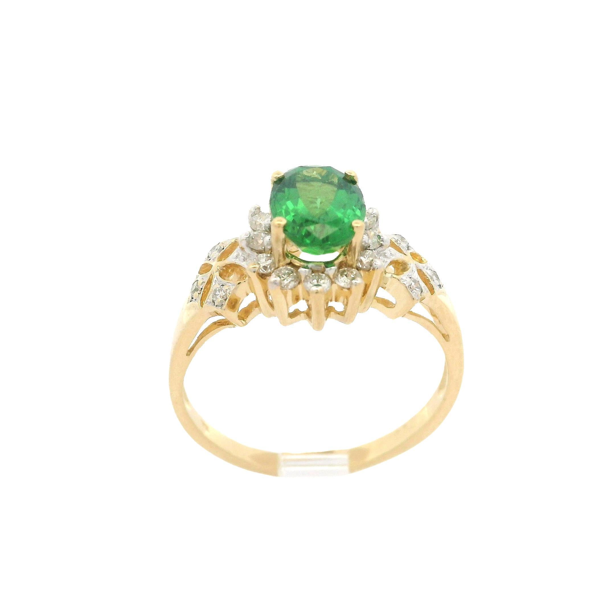 Elegant Massiv 18k Gelbgold 1,60ctw Oval Vivid Tsavorite & Diamant Blumen Ring (Ovalschliff) im Angebot