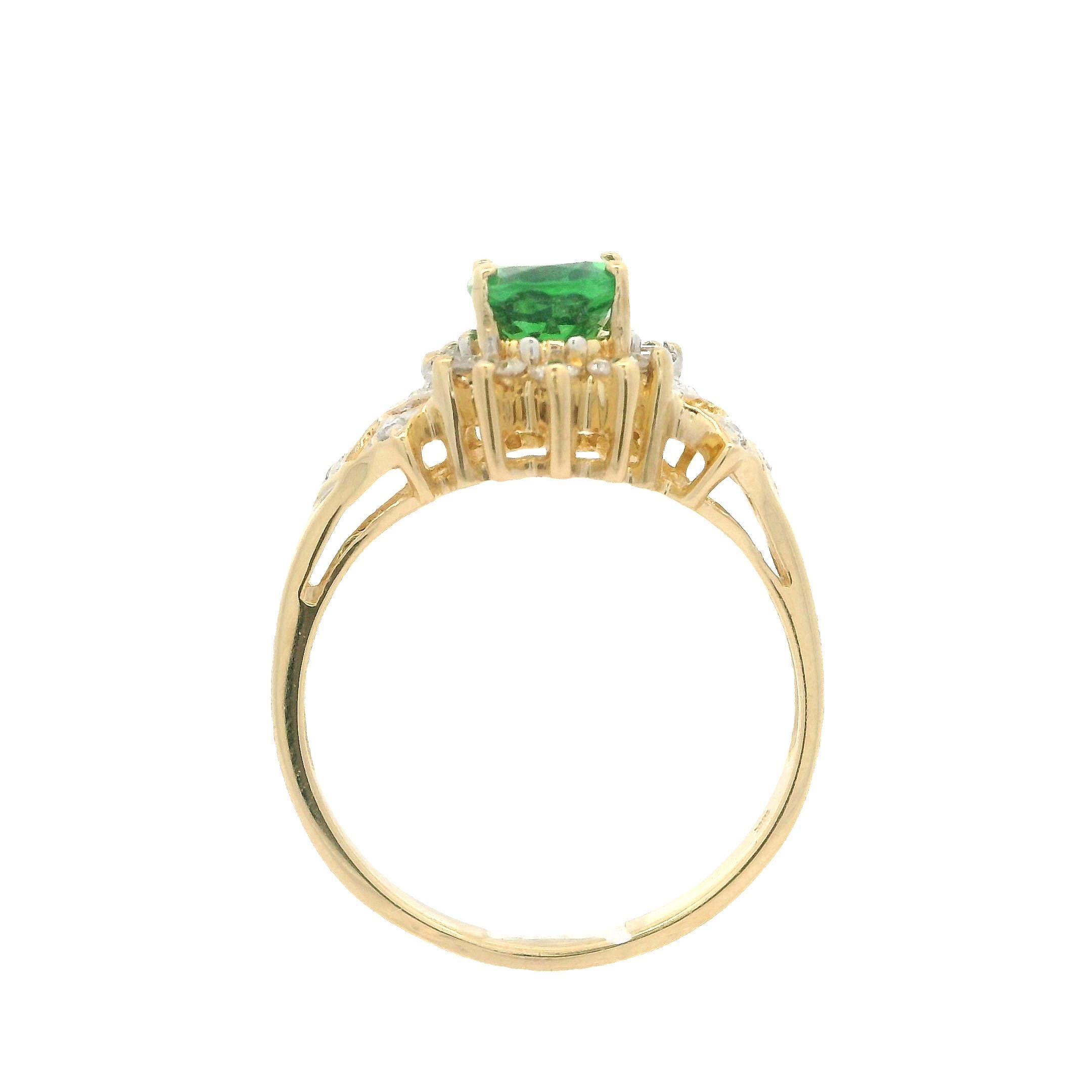 Elegant Massiv 18k Gelbgold 1,60ctw Oval Vivid Tsavorite & Diamant Blumen Ring Damen im Angebot
