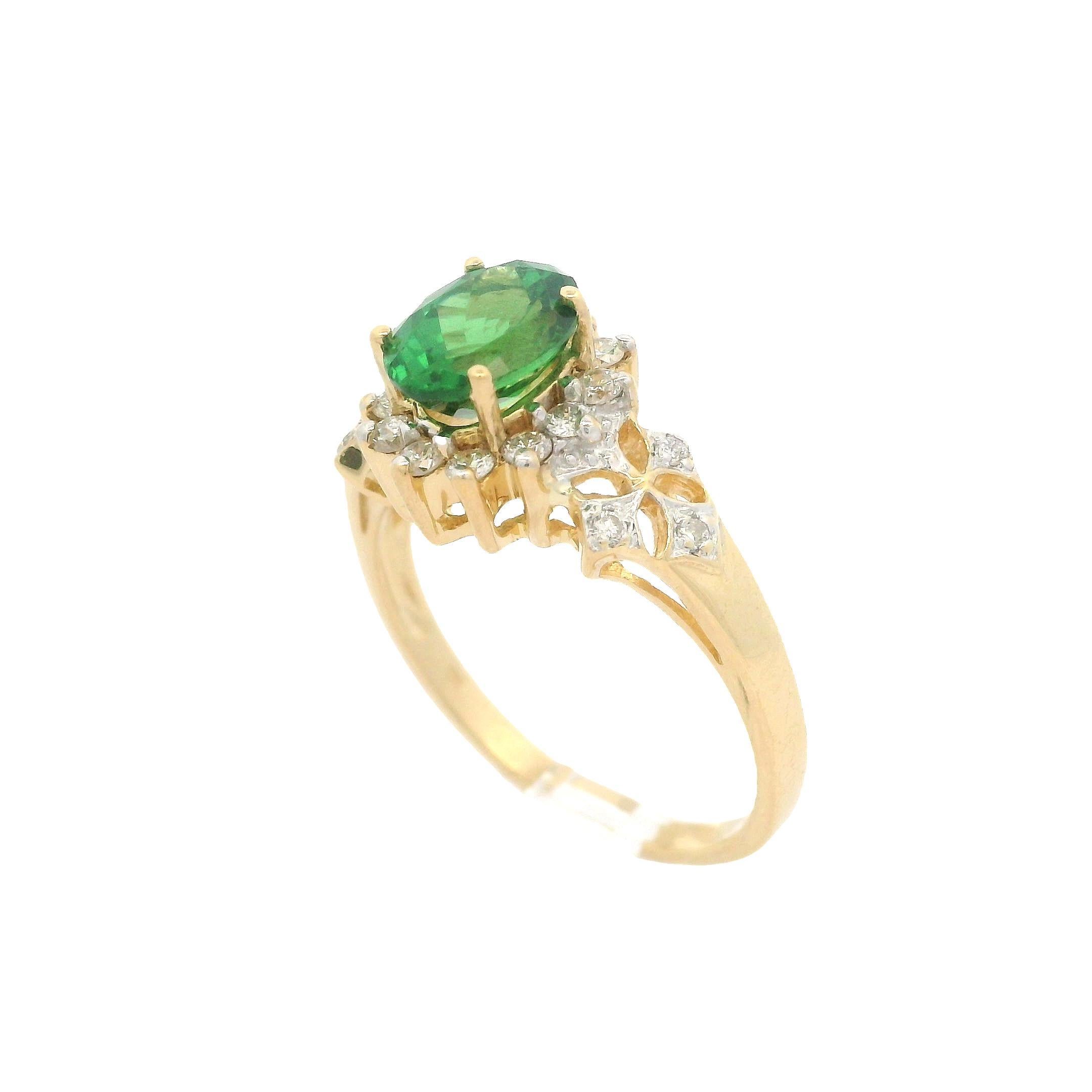 Elegant Massiv 18k Gelbgold 1,60ctw Oval Vivid Tsavorite & Diamant Blumen Ring im Angebot 1