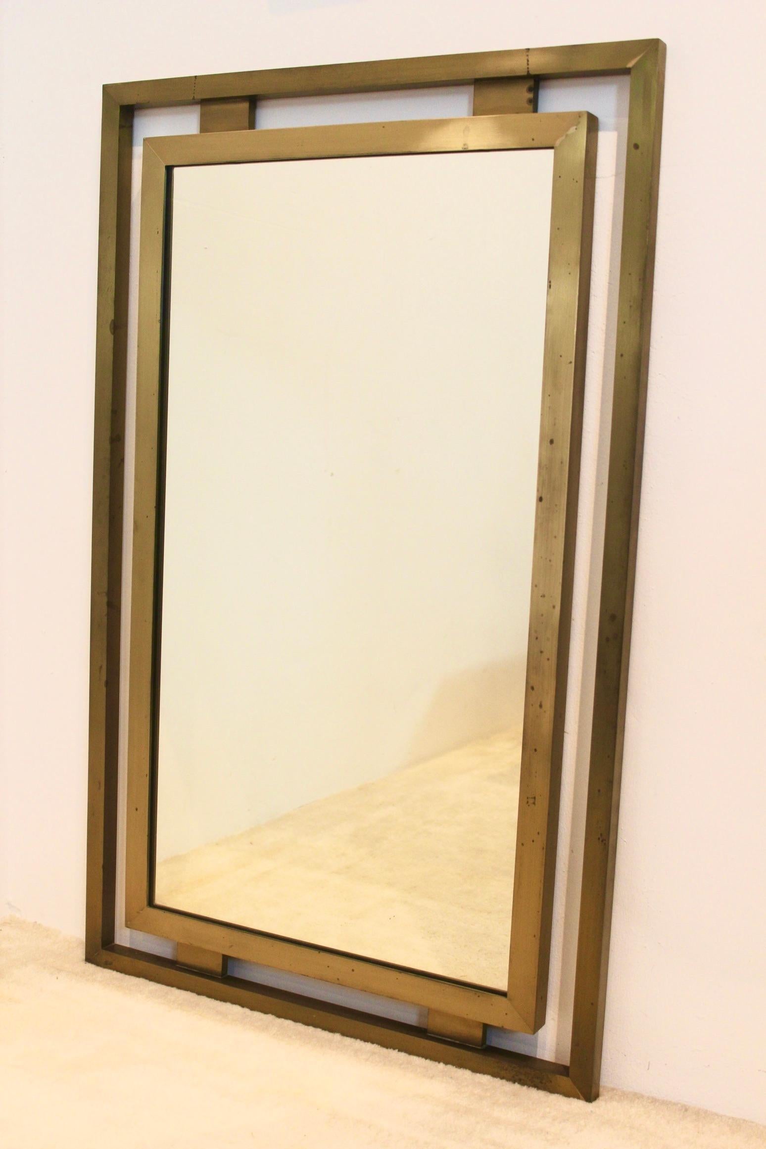 Mid-Century Modern Elegant Solid Brass Mirror by Guy Lefevre for Maison Jansen, 1970s