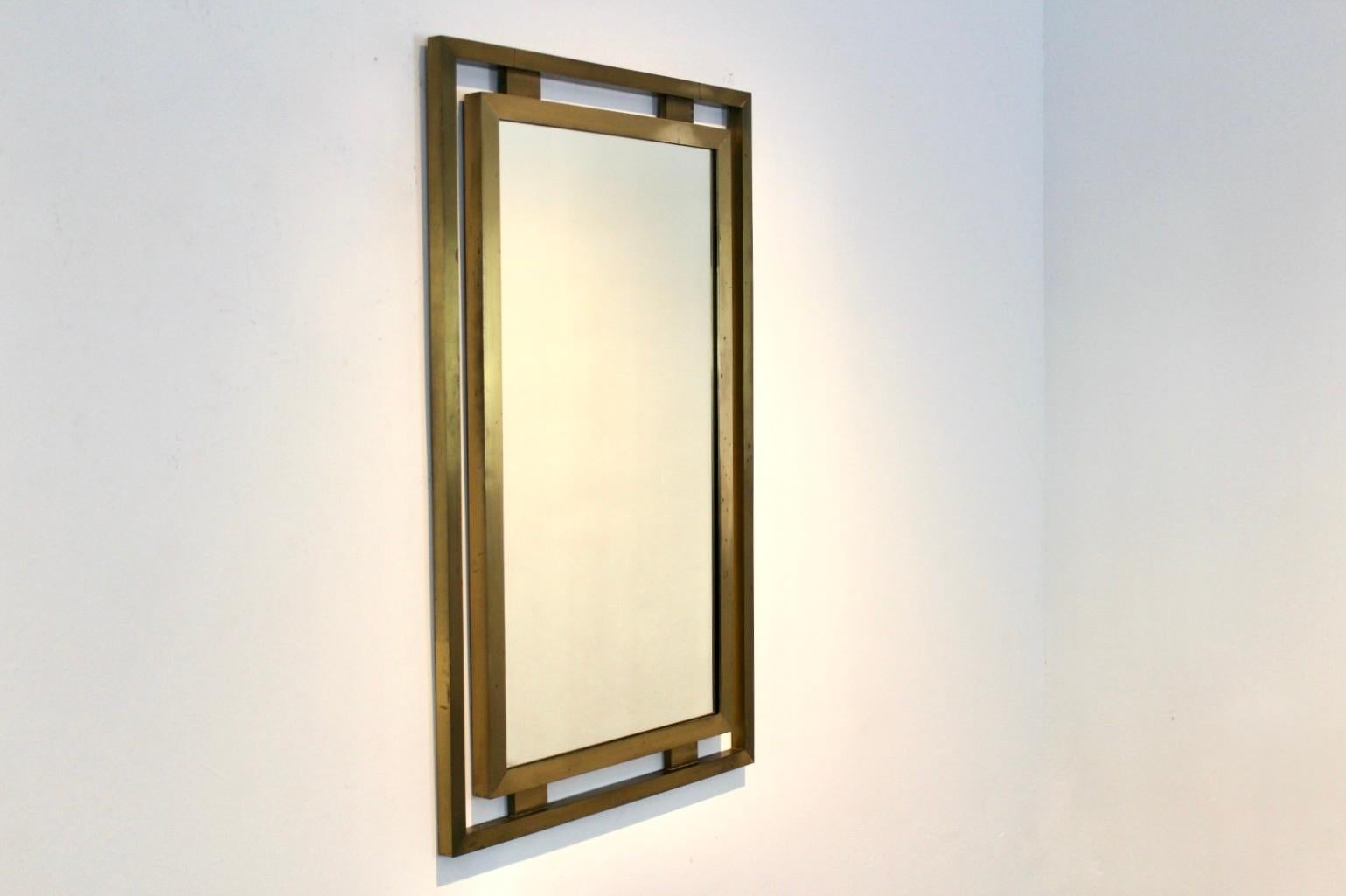 French Elegant Solid Brass Mirror by Guy Lefevre for Maison Jansen, 1970s