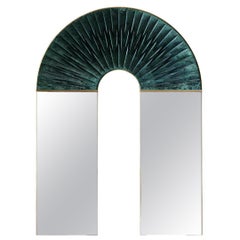Elegant Solid Marble Stone & Brass Frame Wall Mounted Mirror Peafowl, Carla Baz