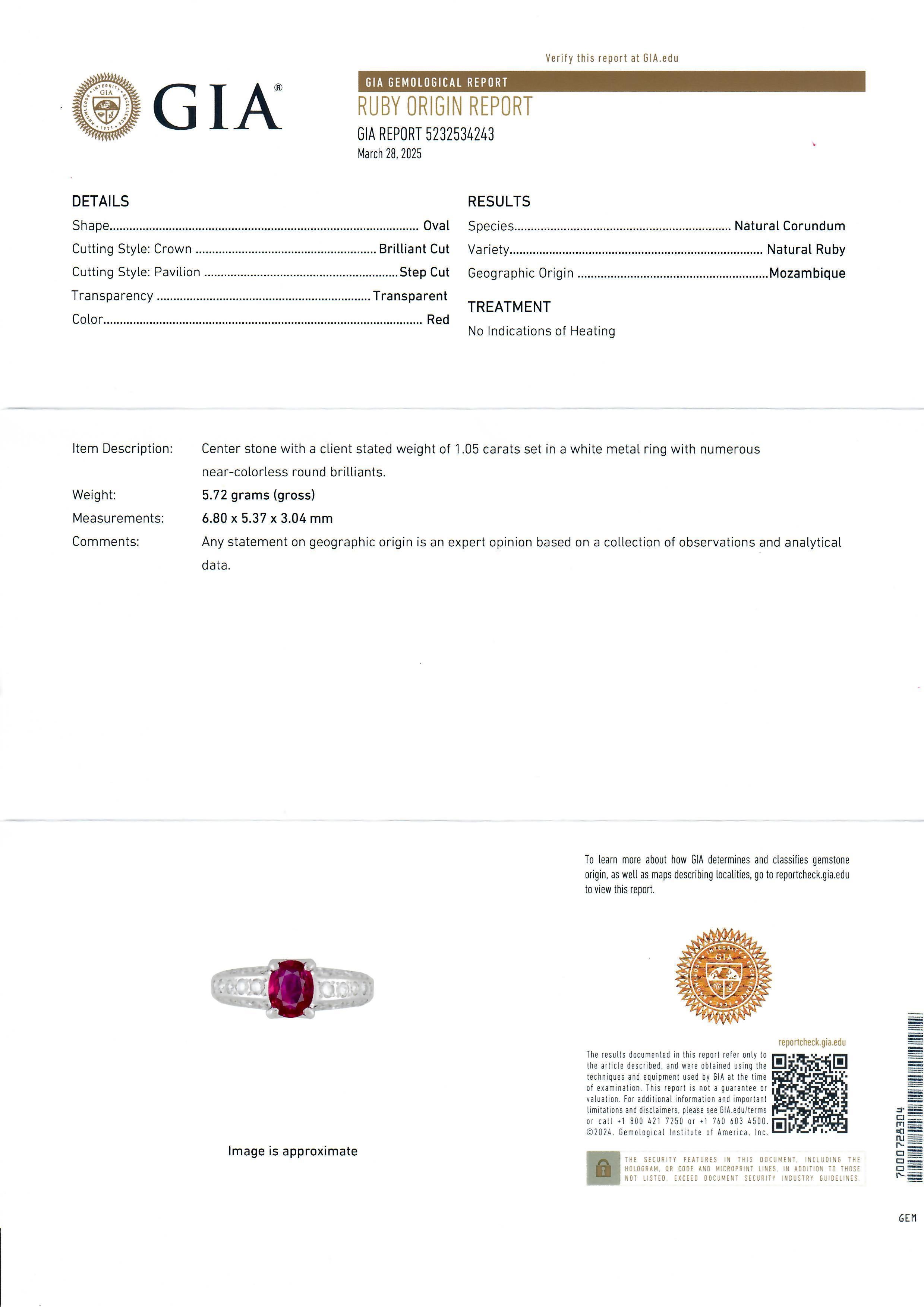 Elegant Solid Platinum GIA 1.56ctw Oval No Heat Ruby & Diamond Ring For Sale 5