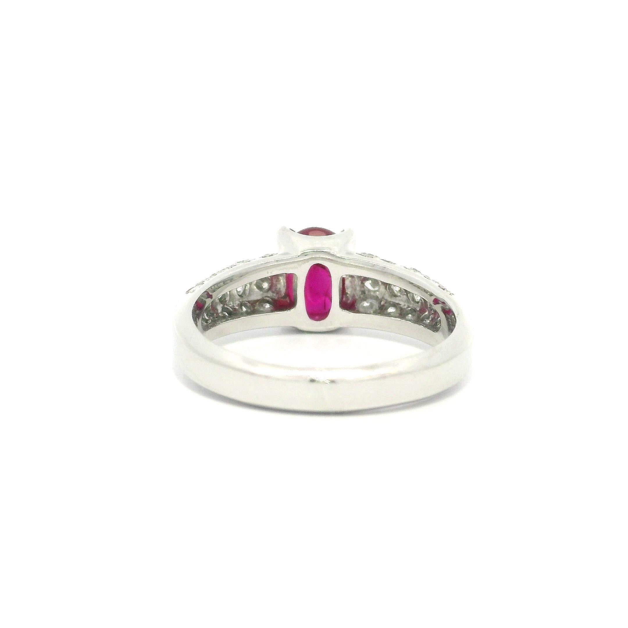 Elegant Solid Platinum GIA 1.56ctw Oval No Heat Ruby & Diamond Ring For Sale 10