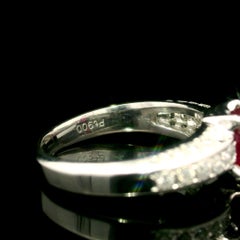 Elegant Solid Platinum GIA 1.56ctw Oval No Heat Ruby & Diamond Ring