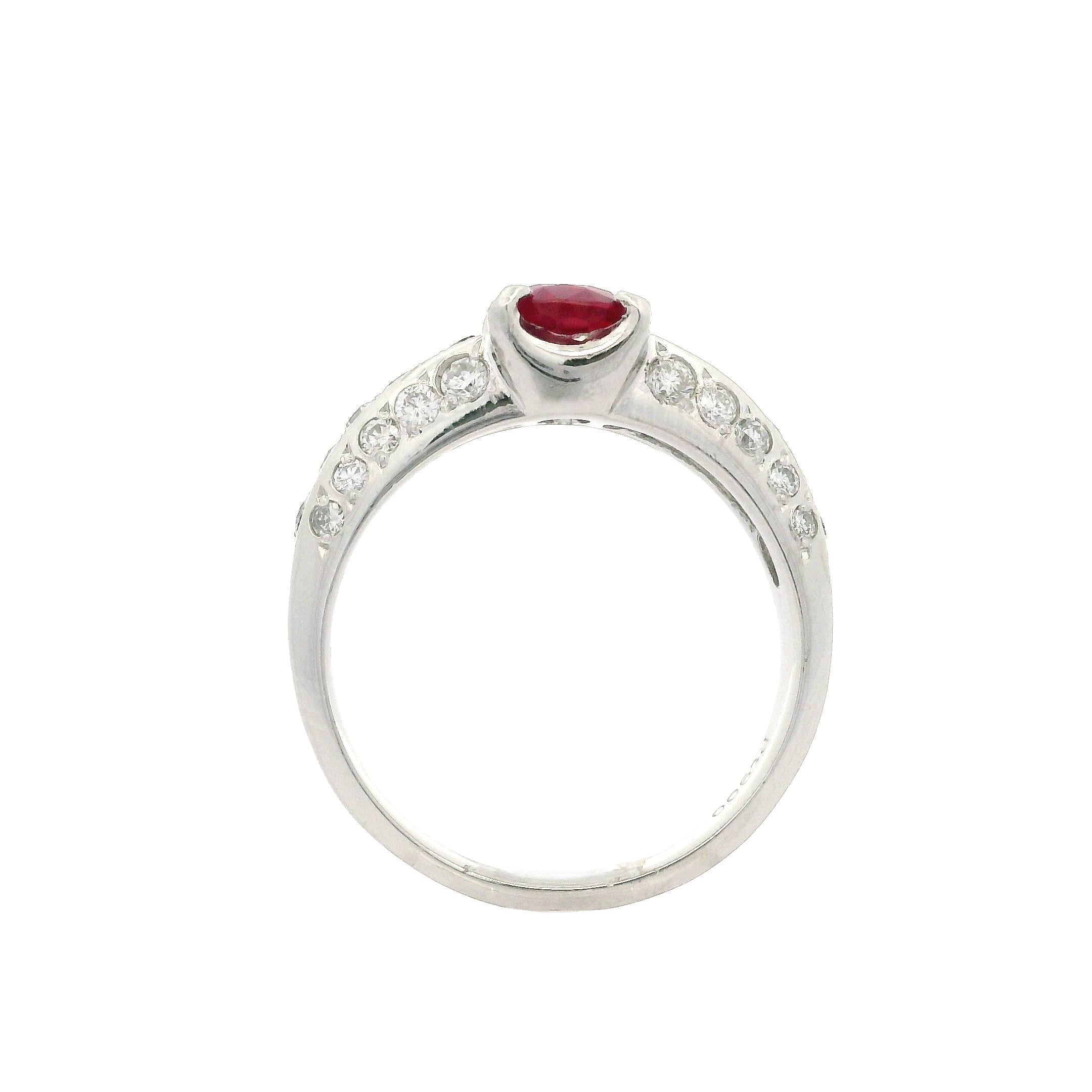 Women's Elegant Solid Platinum GIA 1.56ctw Oval No Heat Ruby & Diamond Ring For Sale