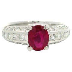Elegant Solid Platinum GIA 1.56ctw Oval No Heat Ruby & Diamond Ring
