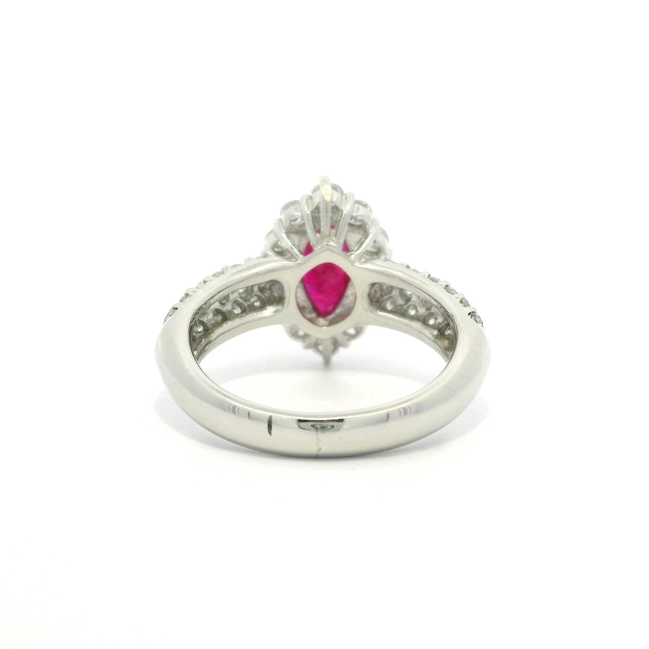 Elegant Solid Platinum GIA 2.28ctw Marquise Burma Ruby & Diamond Ring For Sale 6
