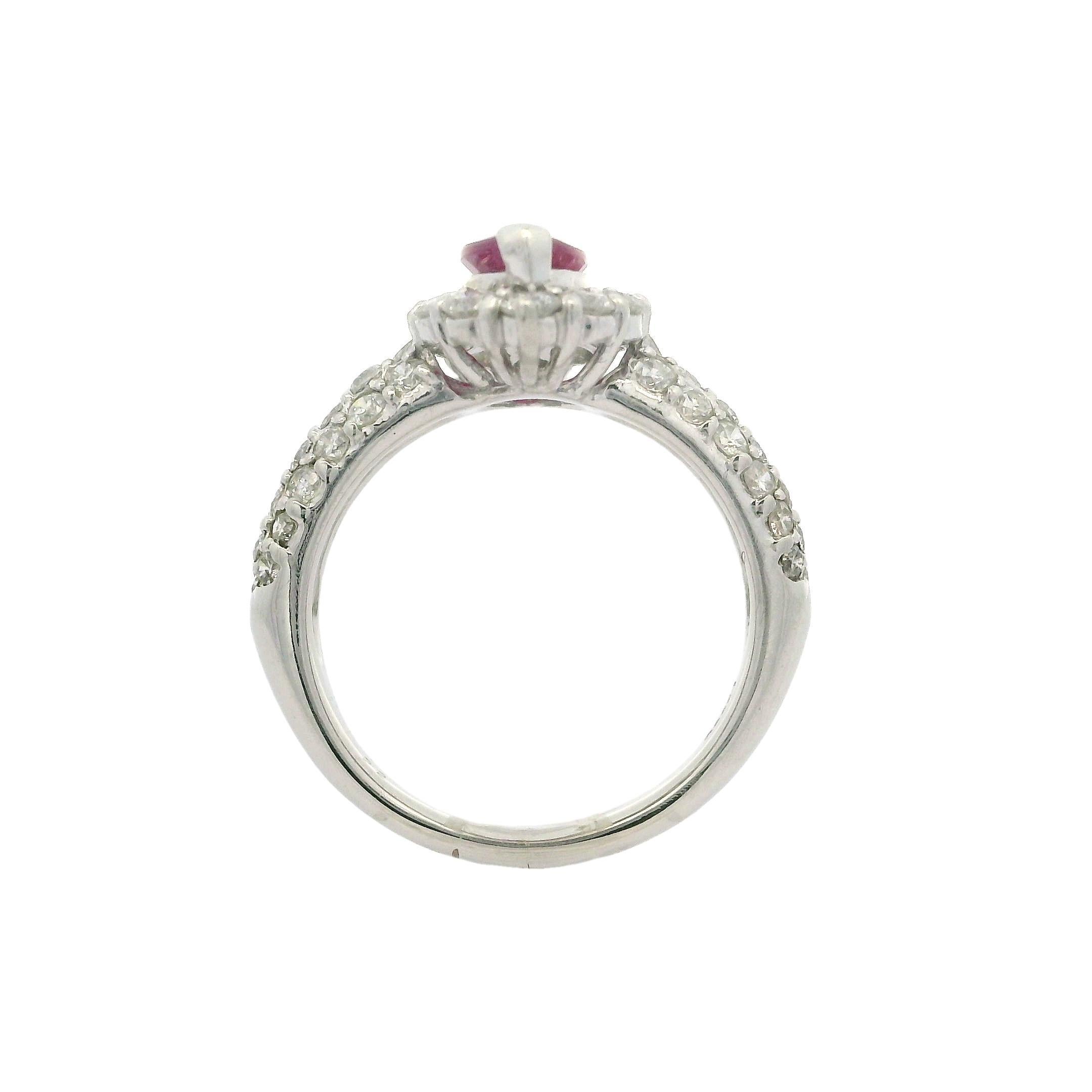 Elegant Solid Platinum GIA 2.28ctw Marquise Burma Ruby & Diamond Ring For Sale 9