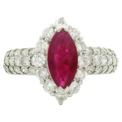 Elegant Solid Platinum GIA 2.28ctw Marquise Burma Ruby & Diamond Ring