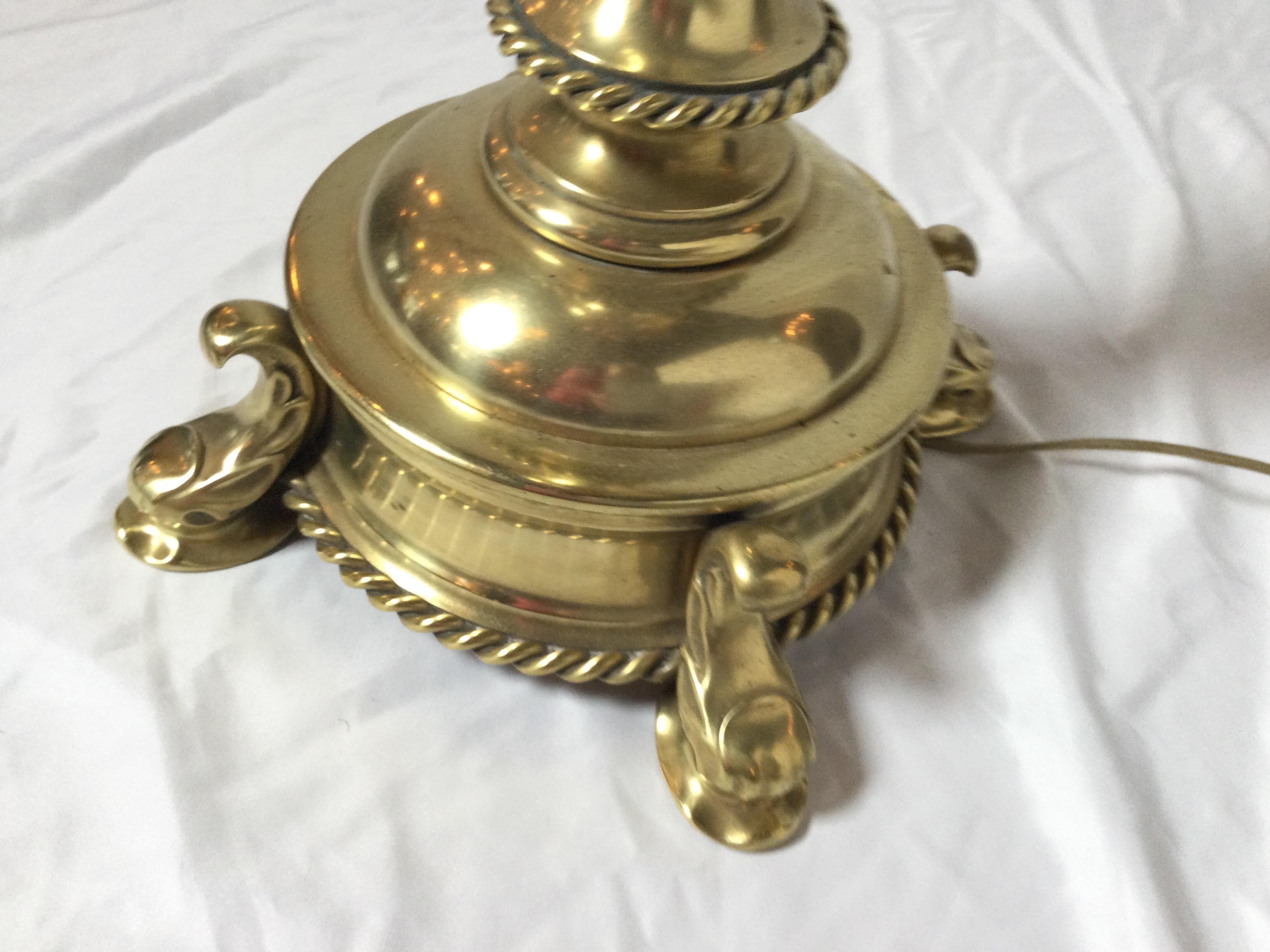 Elegant Solid Polish Brass Lamp In Excellent Condition For Sale In Lambertville, NJ