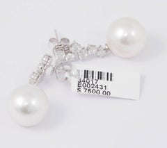 Elegant South Sea Pearl and Diamonds Dangle Drop Earrings