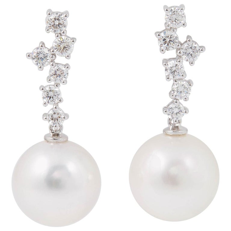 Elegant South Sea Pearl and Diamonds Dangle Drop Earrings For Sale ...