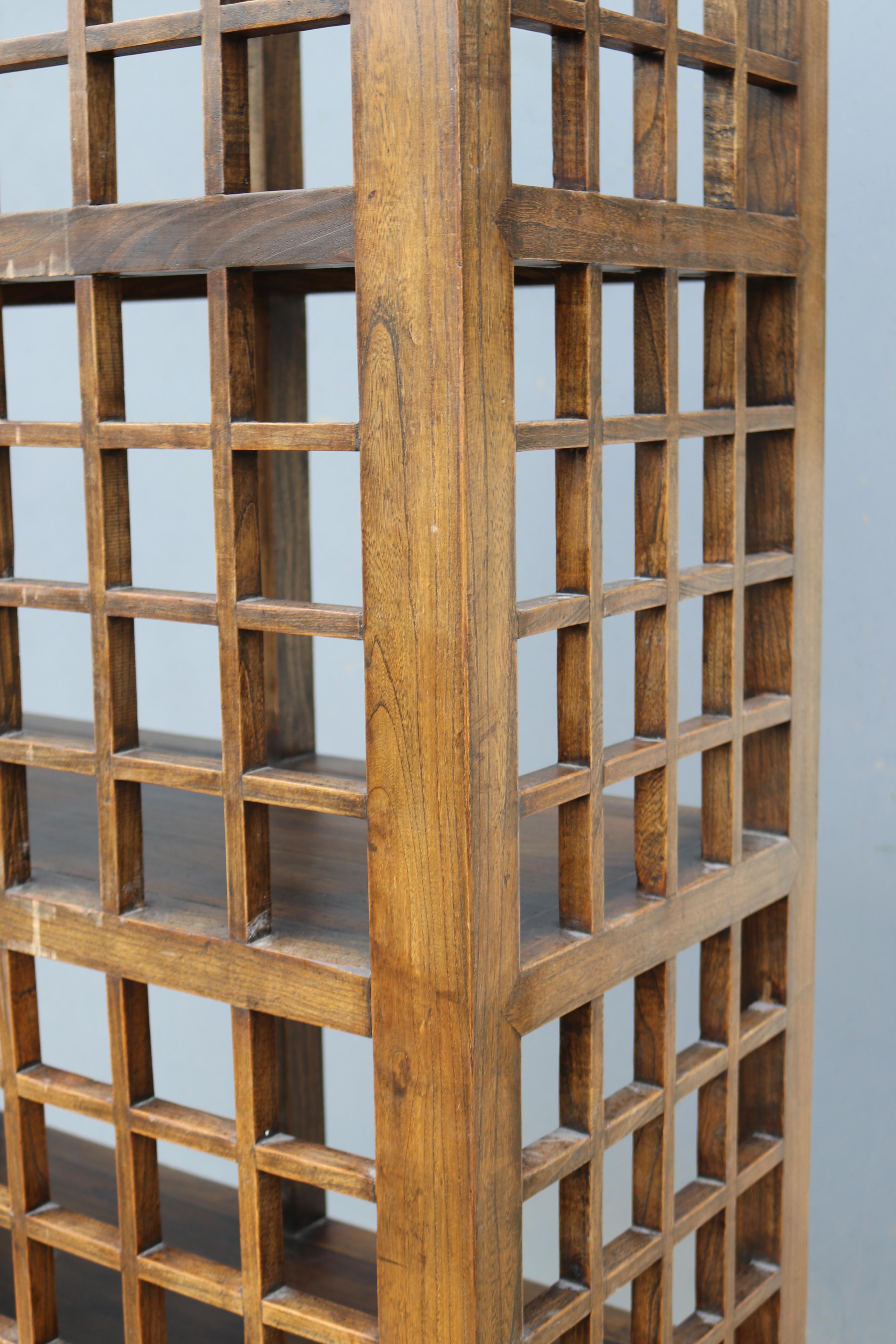 Contemporary Elegant Spanish 4-Shelf Elm Grid Bookcase