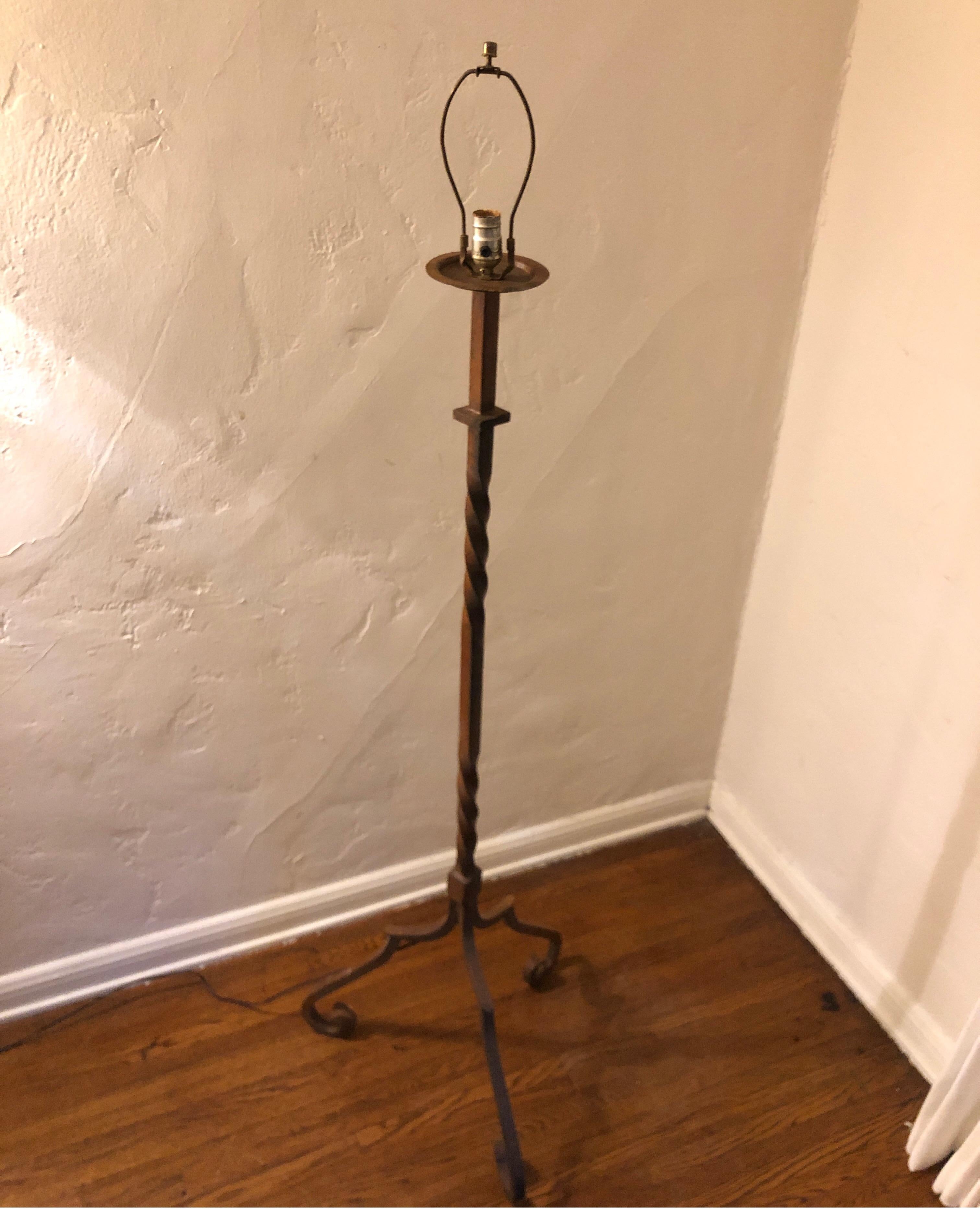 Elegant Spanish Hand Forged Twisted Iron Floor Lamp, Midcentury 1