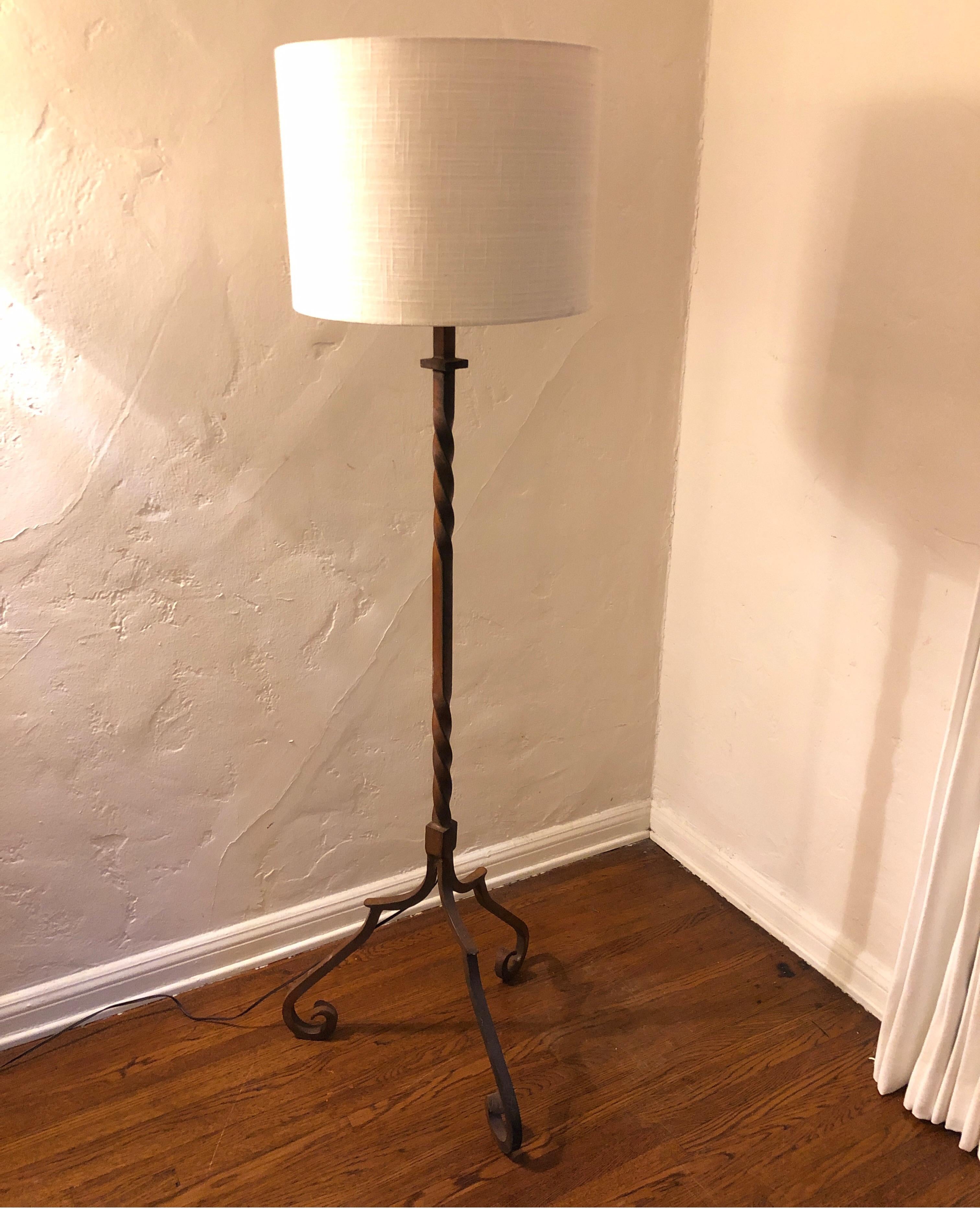 Elegant Spanish Hand Forged Twisted Iron Floor Lamp, Midcentury 3