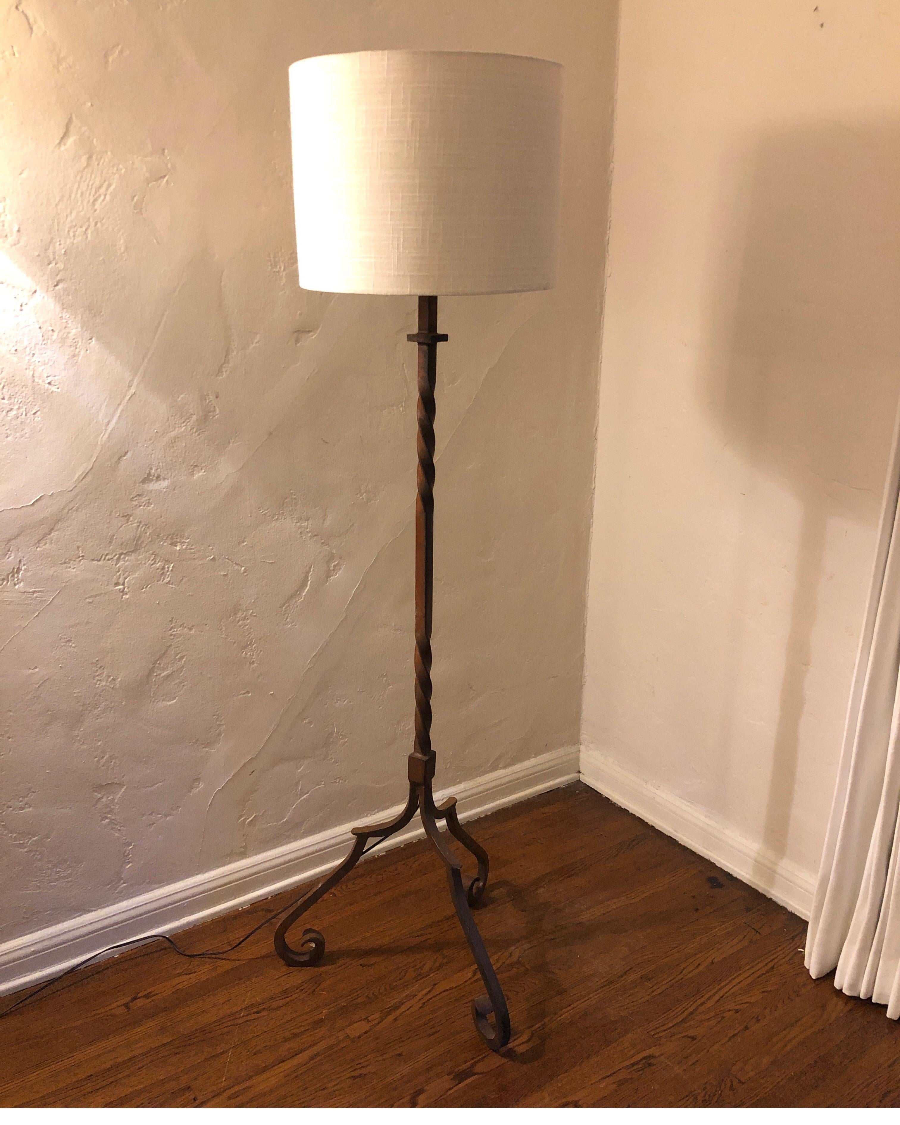 Elegant Spanish Hand Forged Twisted Iron Floor Lamp, Midcentury 4