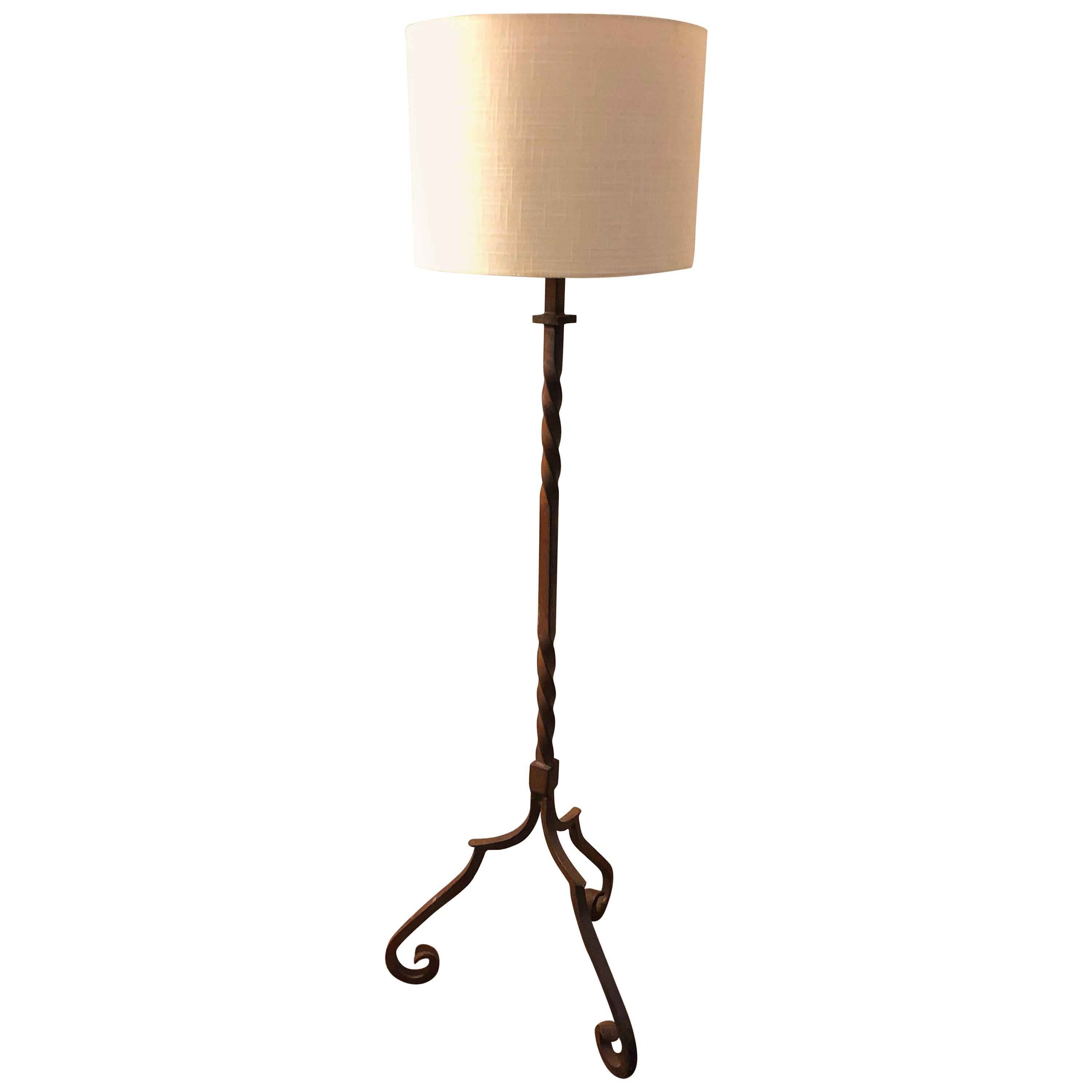 Elegant Spanish Hand Forged Twisted Iron Floor Lamp, Midcentury