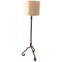 Elegant Spanish Hand Forged Twisted Iron Floor Lamp, Midcentury