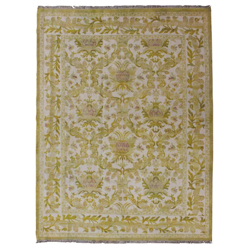 Muted Vintage Spanish Rug with Elegant Tri-Medallion Design and Floral ...