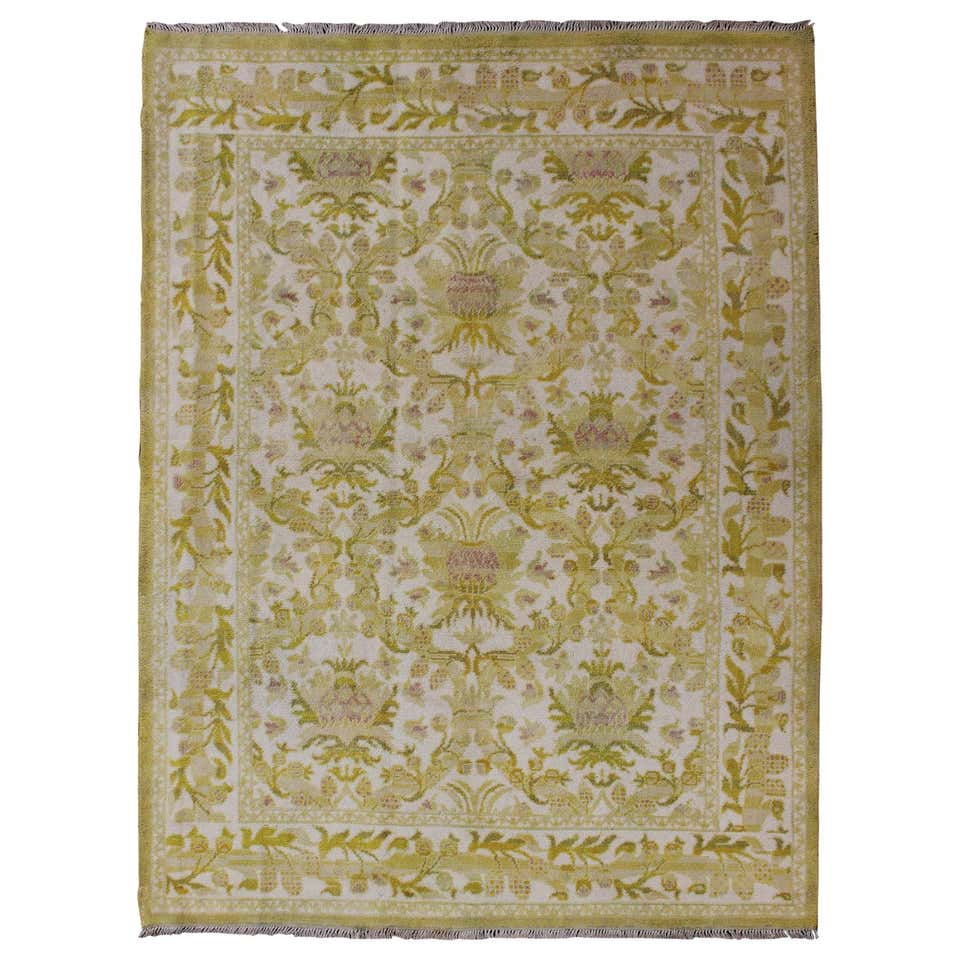 Muted Vintage Spanish Rug with Elegant Tri-Medallion Design and Floral ...