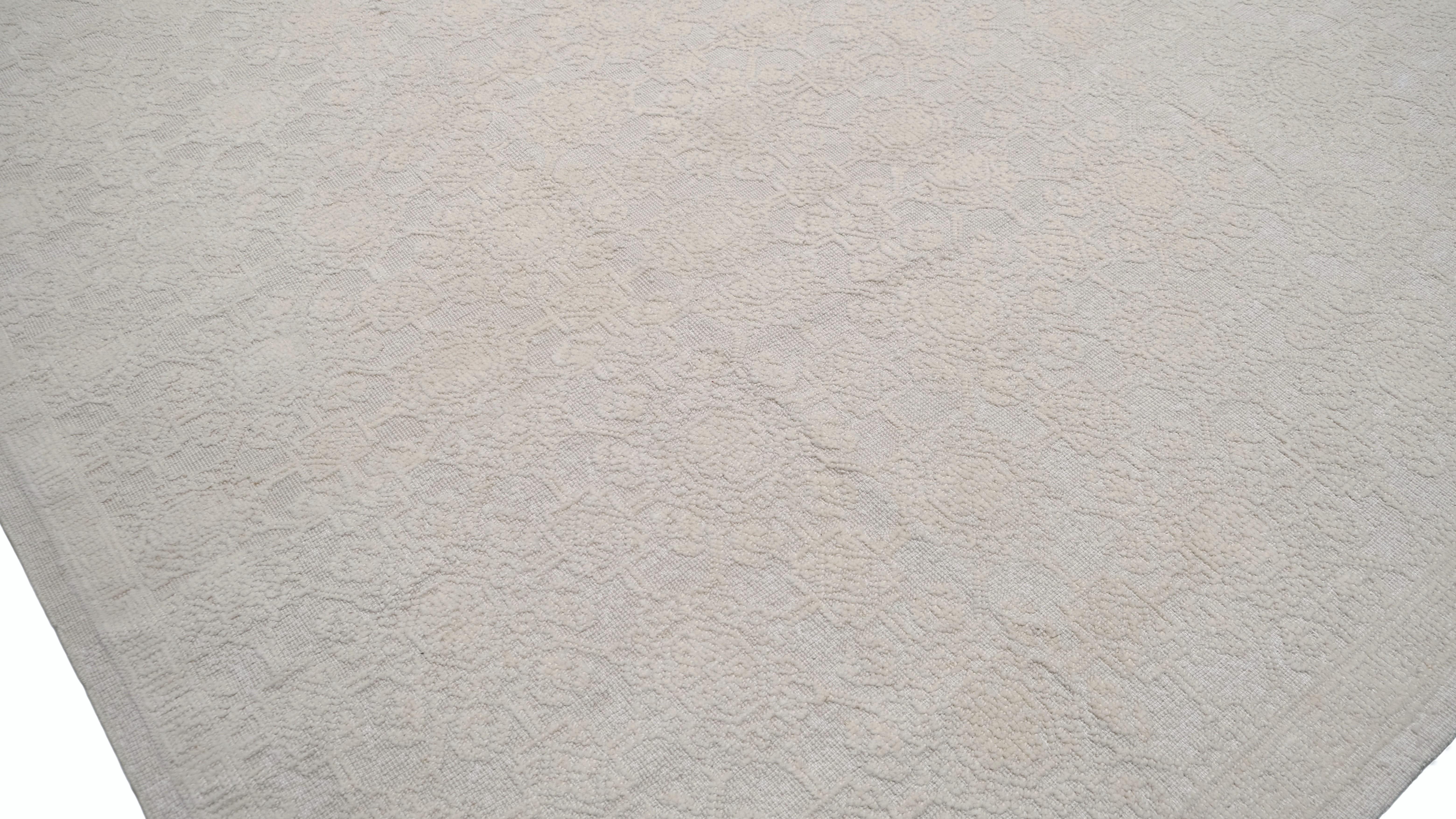 Elegante Alfombra Tradicional Española de Lana Marfil Tonal 9'x12'9'' Colonial español en venta
