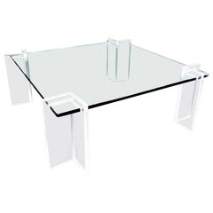 Elegant Square Coffee Table in Lucite and Glass