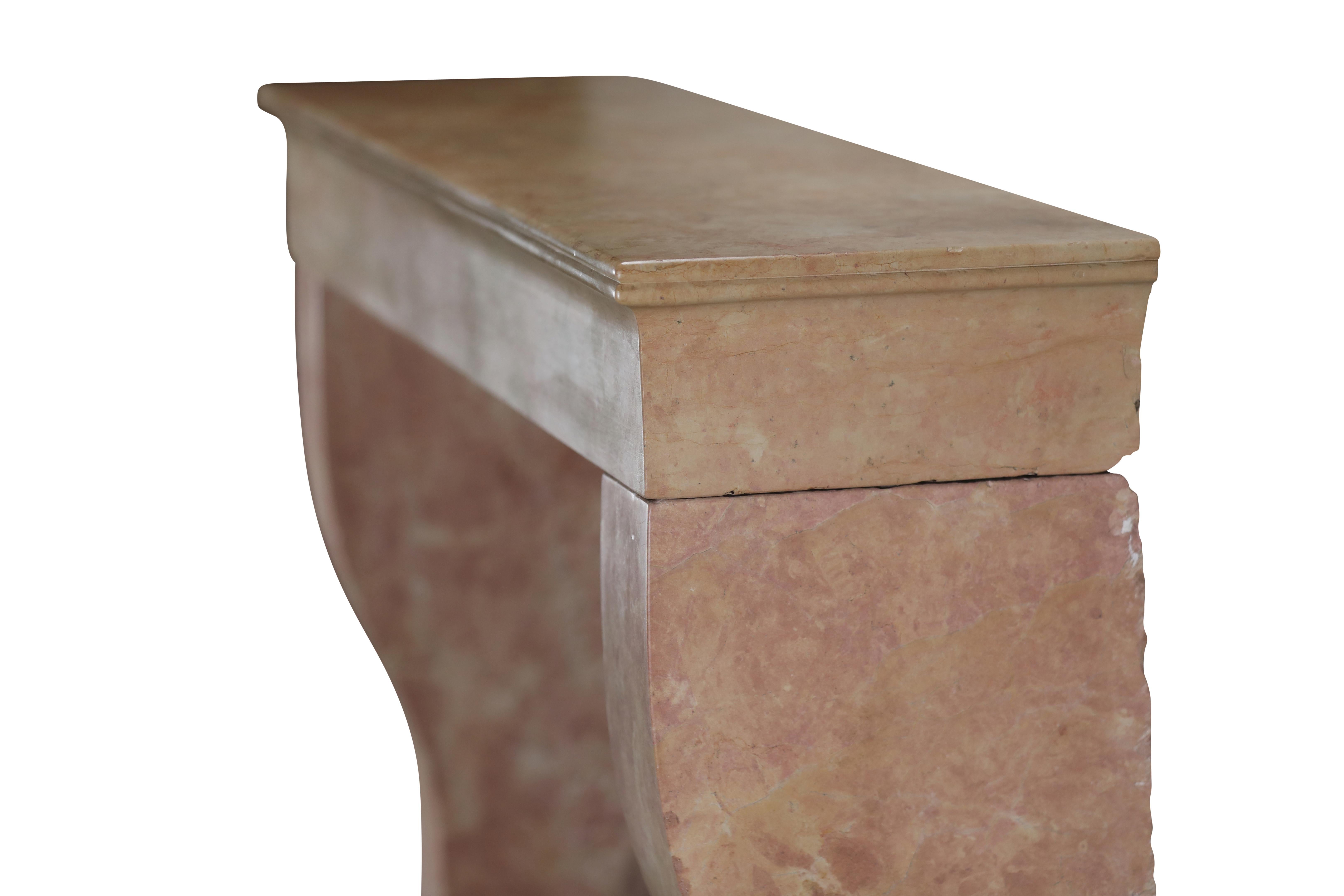 Elegant Square Firebox Fireplace Mantel in Refined Pink Marble From France 5
