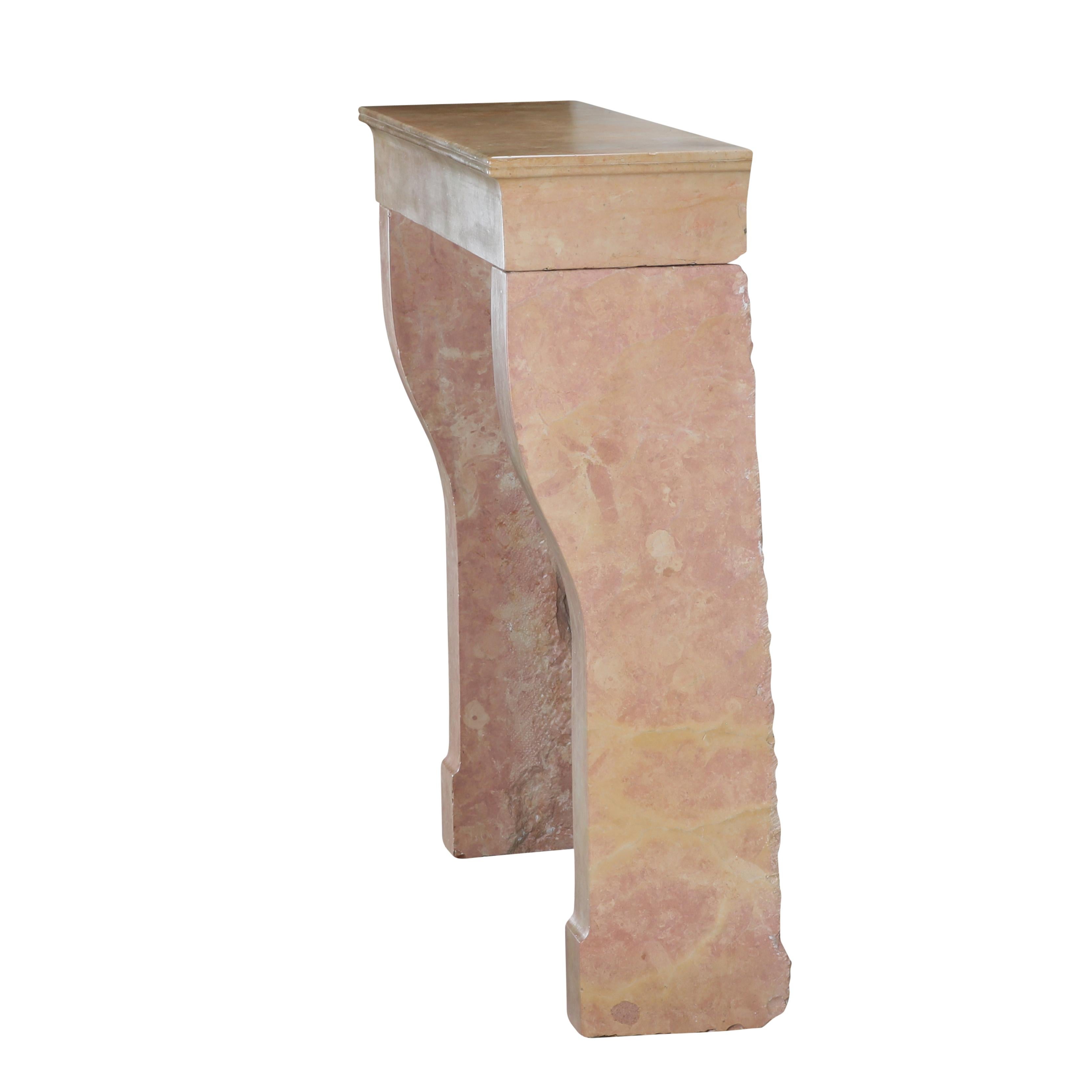 Elegant Square Firebox Fireplace Mantel in Refined Pink Marble From France 6