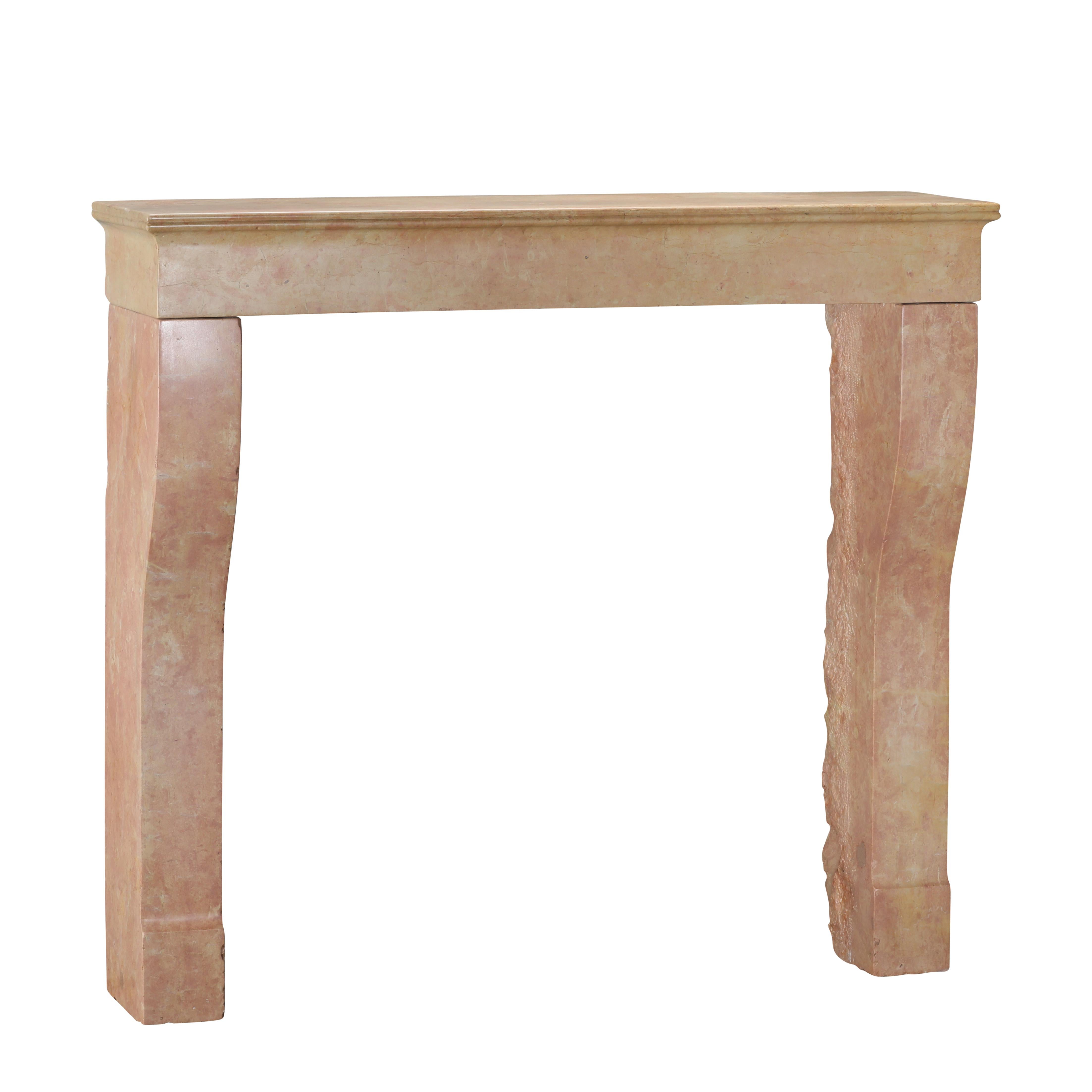 Elegant Square Firebox Fireplace Mantel in Refined Pink Marble From France 7