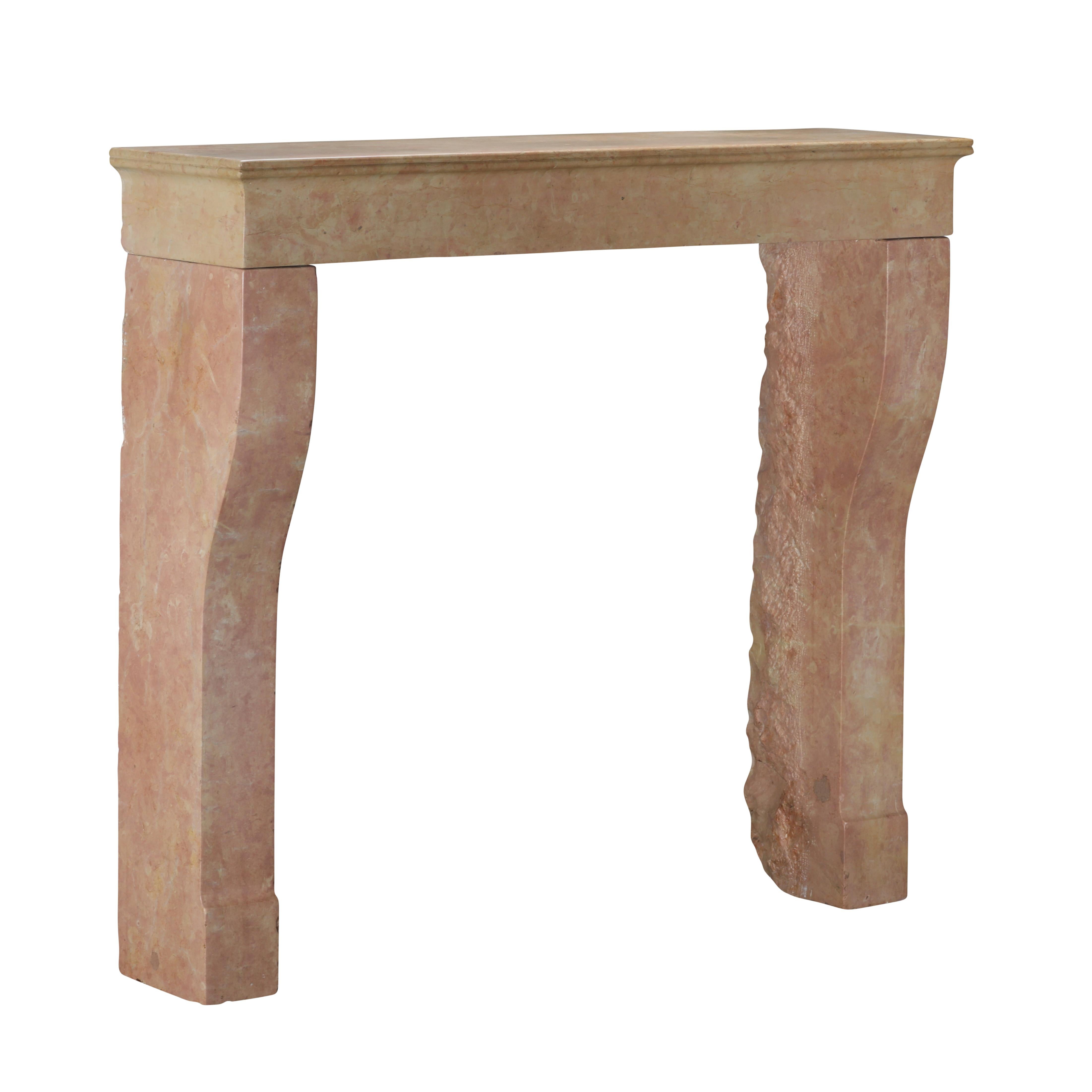 Elegant Square Firebox Fireplace Mantel in Refined Pink Marble From France 8
