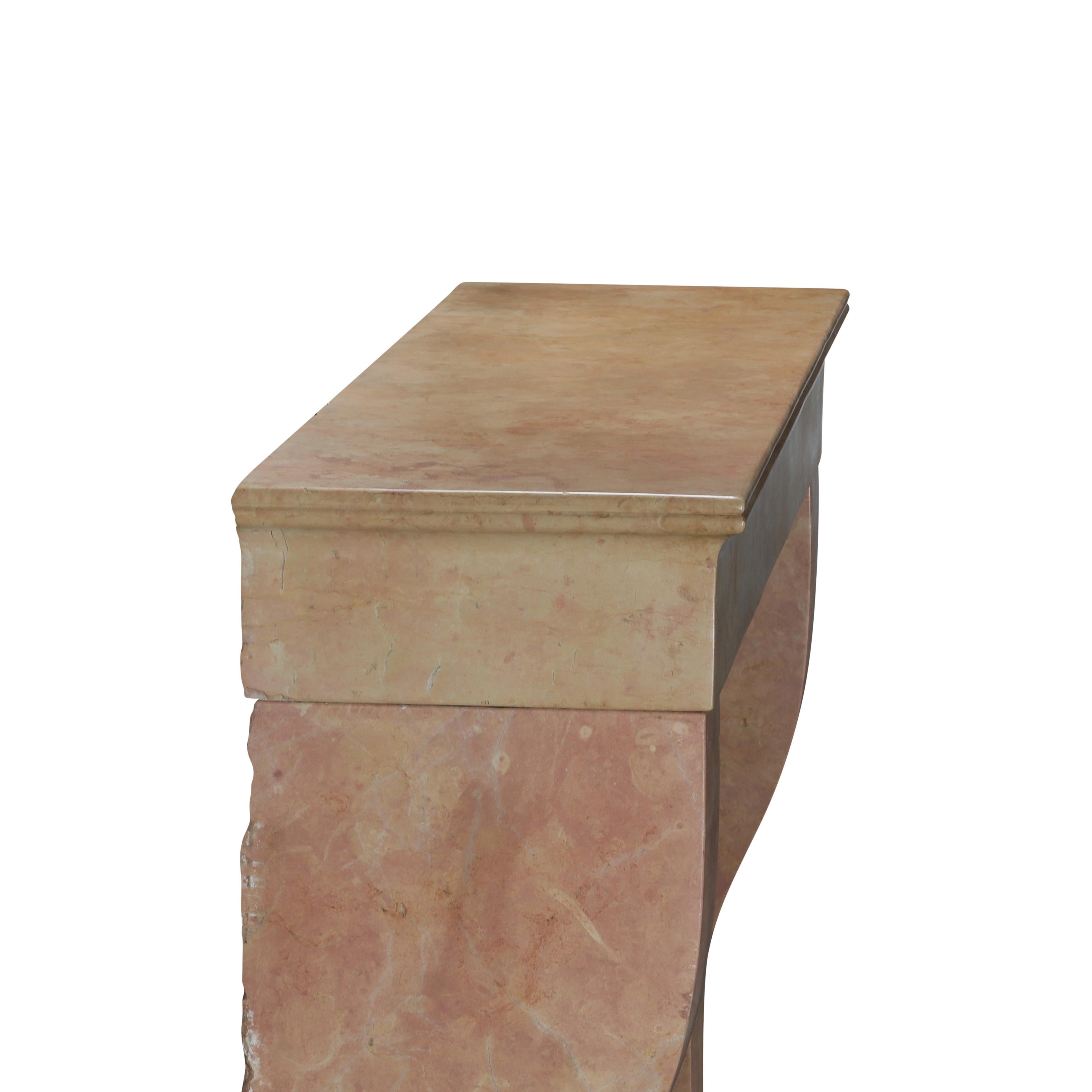 Elegant Square Firebox Fireplace Mantel in Refined Pink Marble From France 9