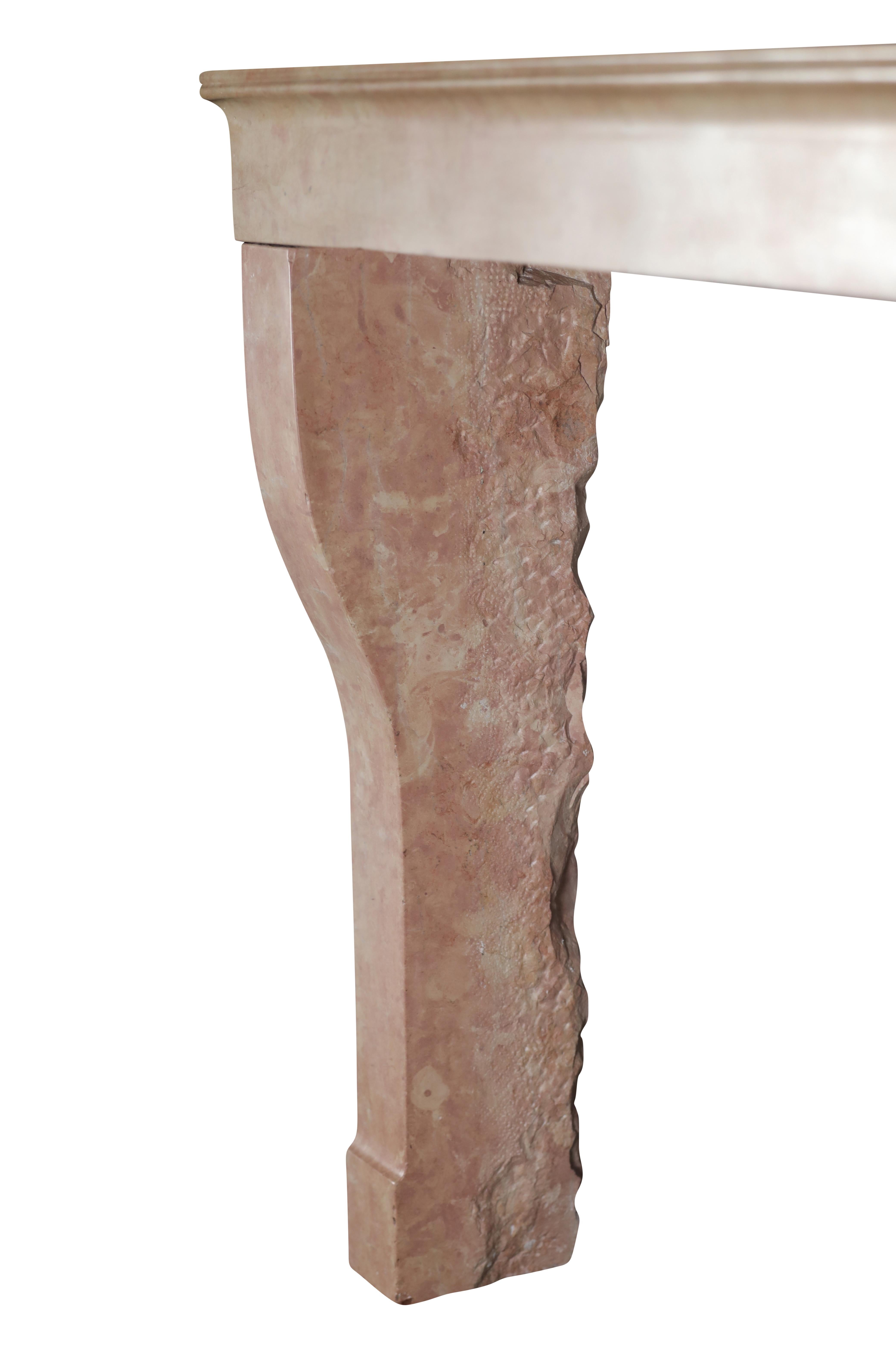 Elegant Square Firebox Fireplace Mantel in Refined Pink Marble From France 12