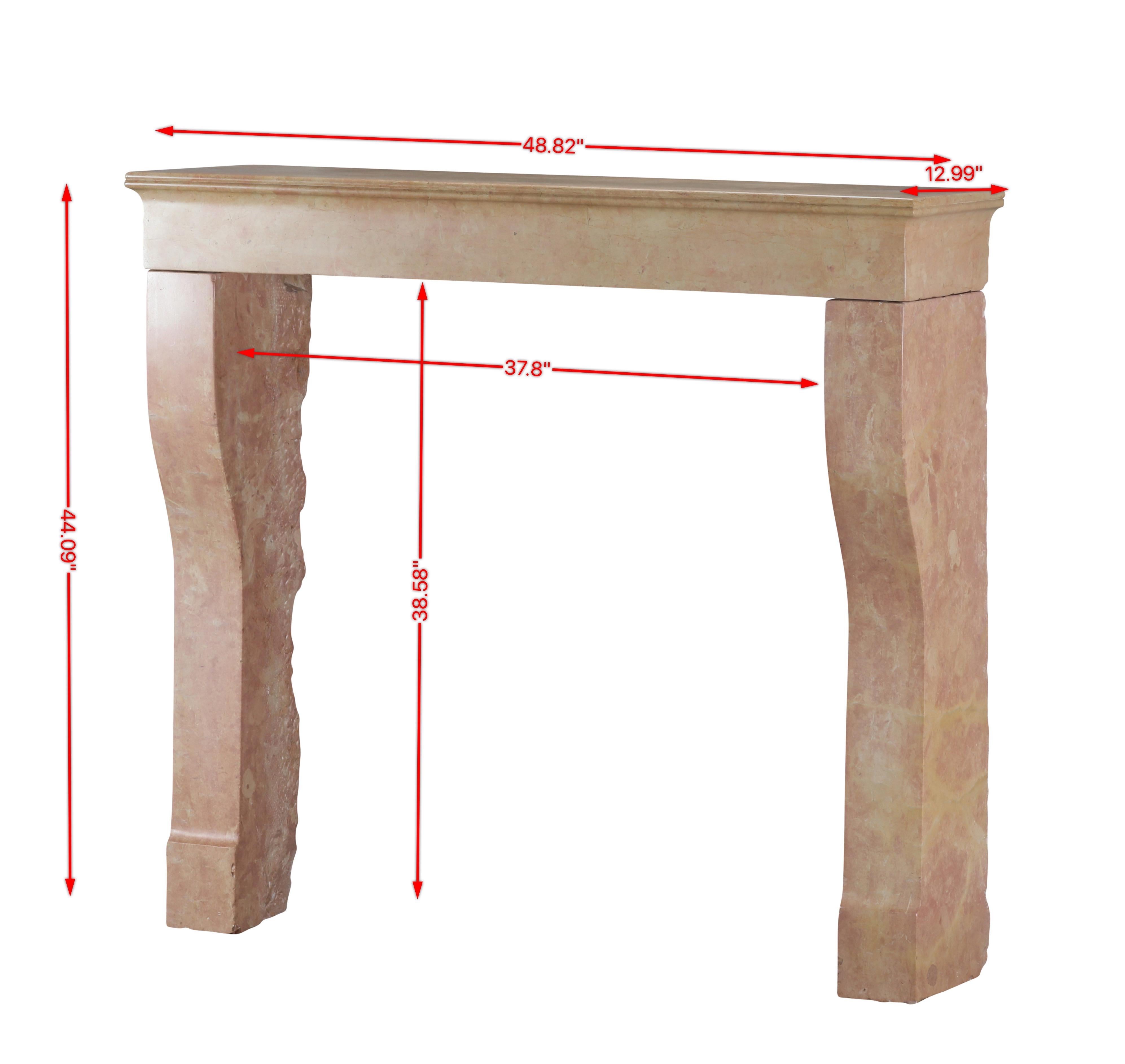 Louis Philippe Elegant Square Firebox Fireplace Mantel in Refined Pink Marble From France