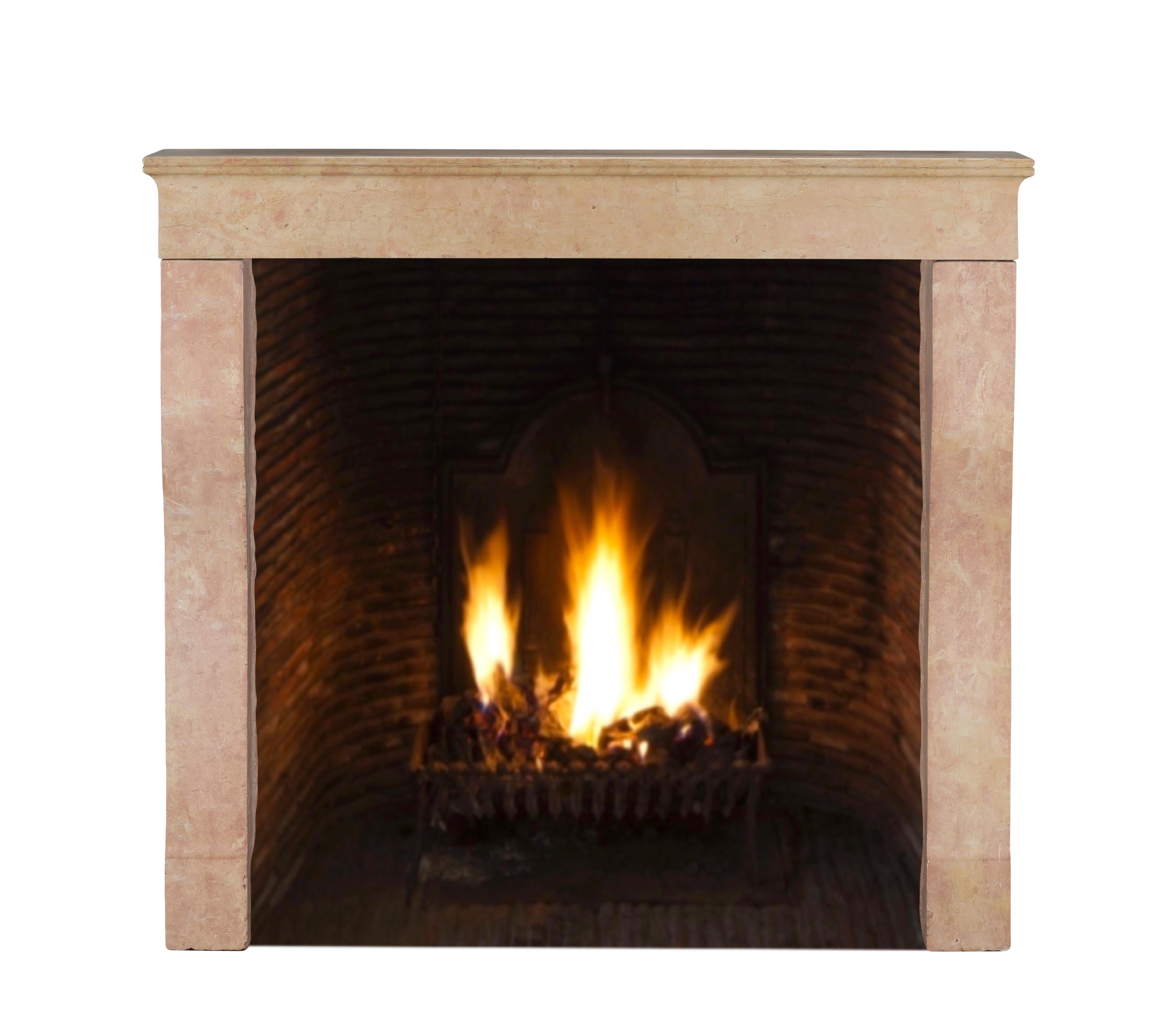 French Elegant Square Firebox Fireplace Mantel in Refined Pink Marble From France