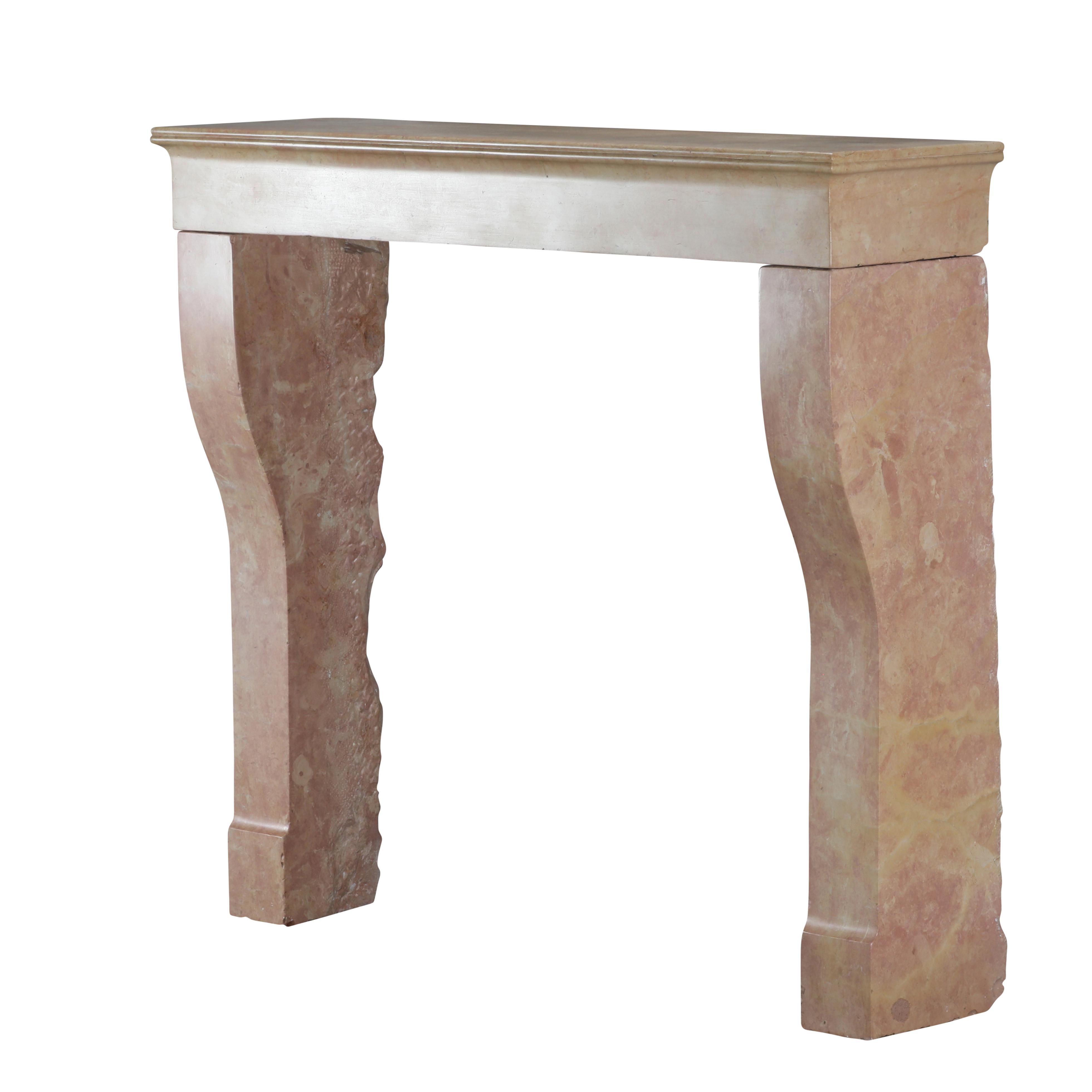 19th Century Elegant Square Firebox Fireplace Mantel in Refined Pink Marble From France
