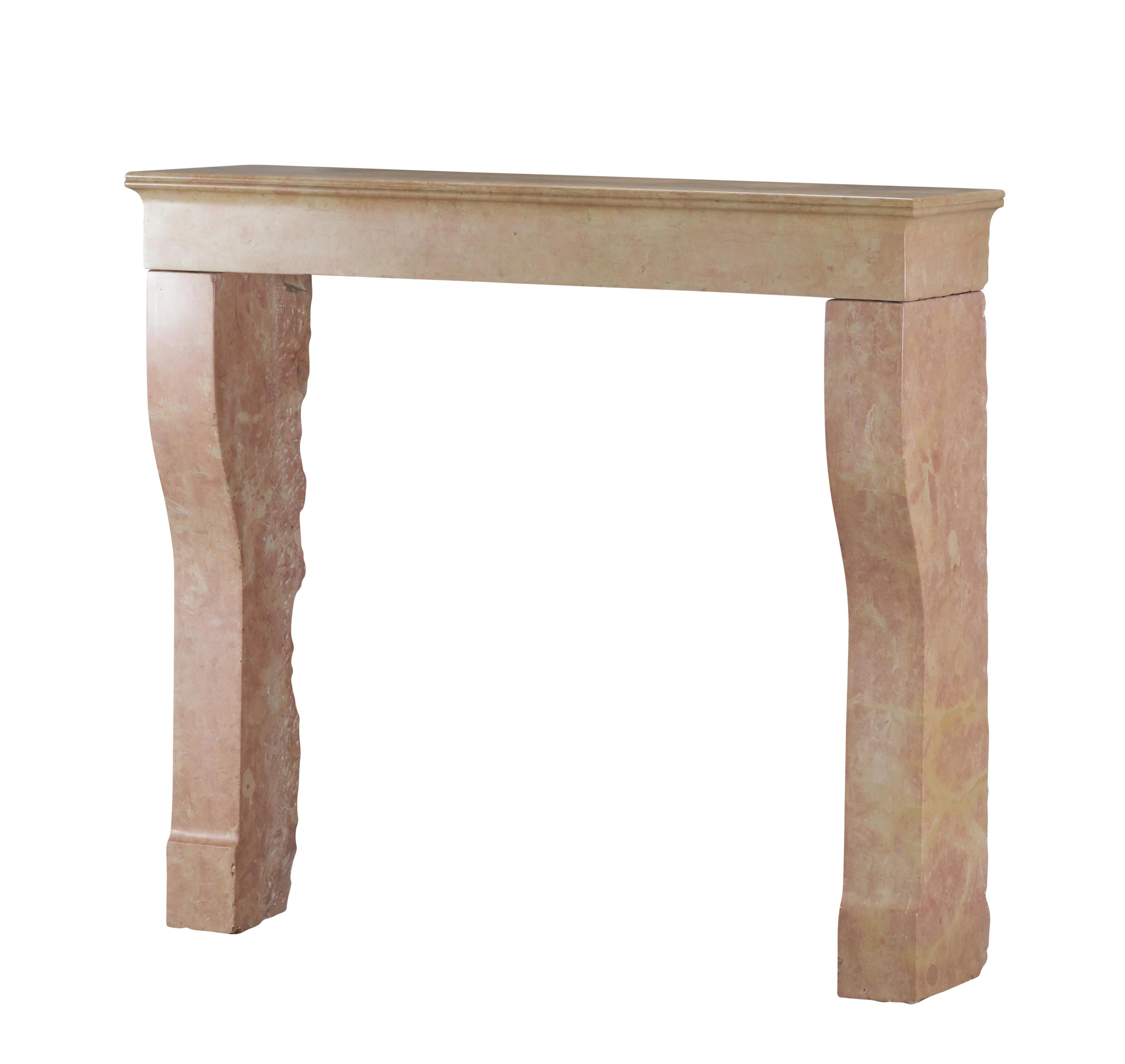 Stone Elegant Square Firebox Fireplace Mantel in Refined Pink Marble From France