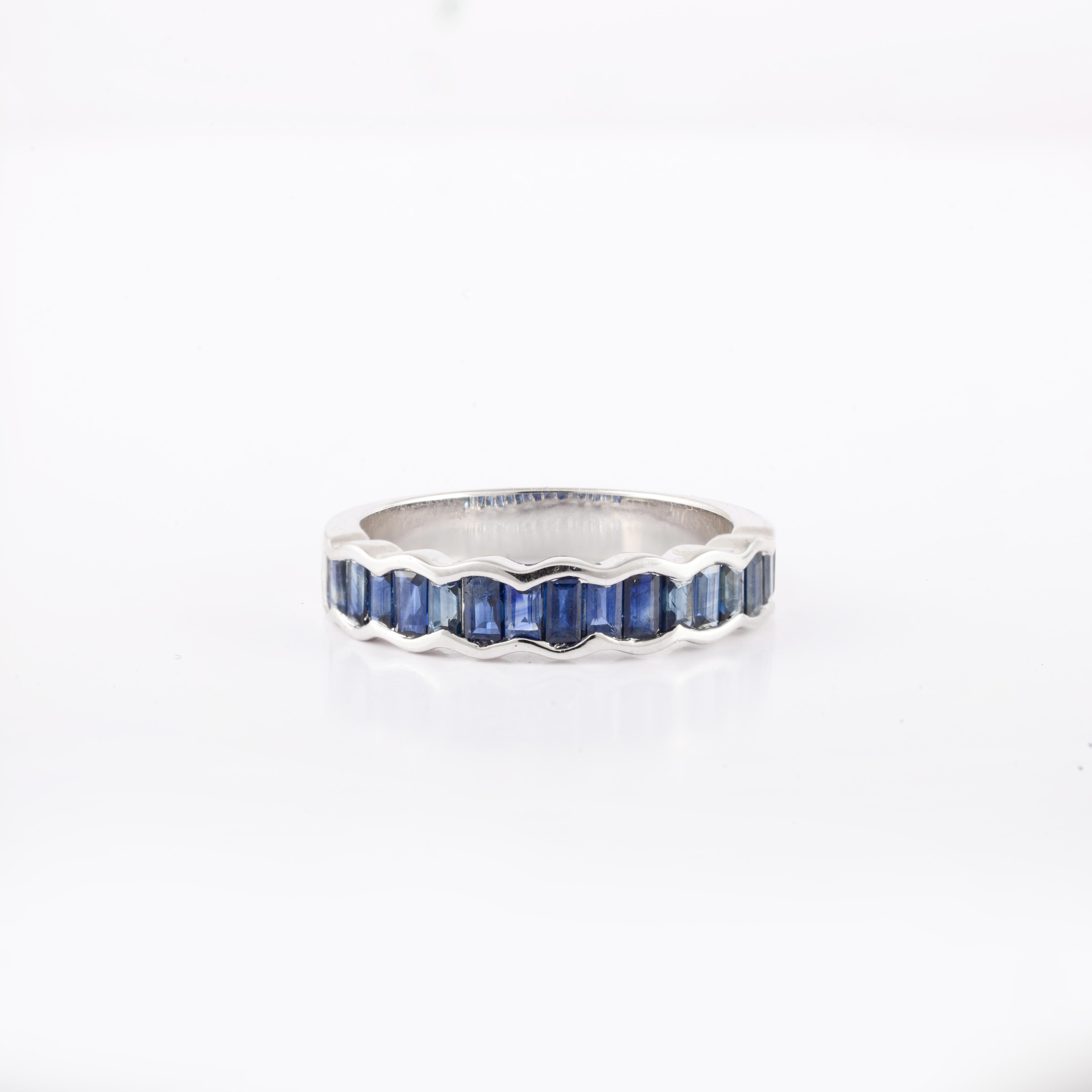 For Sale:  Elegant Stackable Blue Sapphire Gemstone Band Ring in 18k Solid White Gold 2