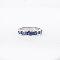 Elegant Stackable Blue Sapphire Gemstone Band Ring in 18k Solid White Gold