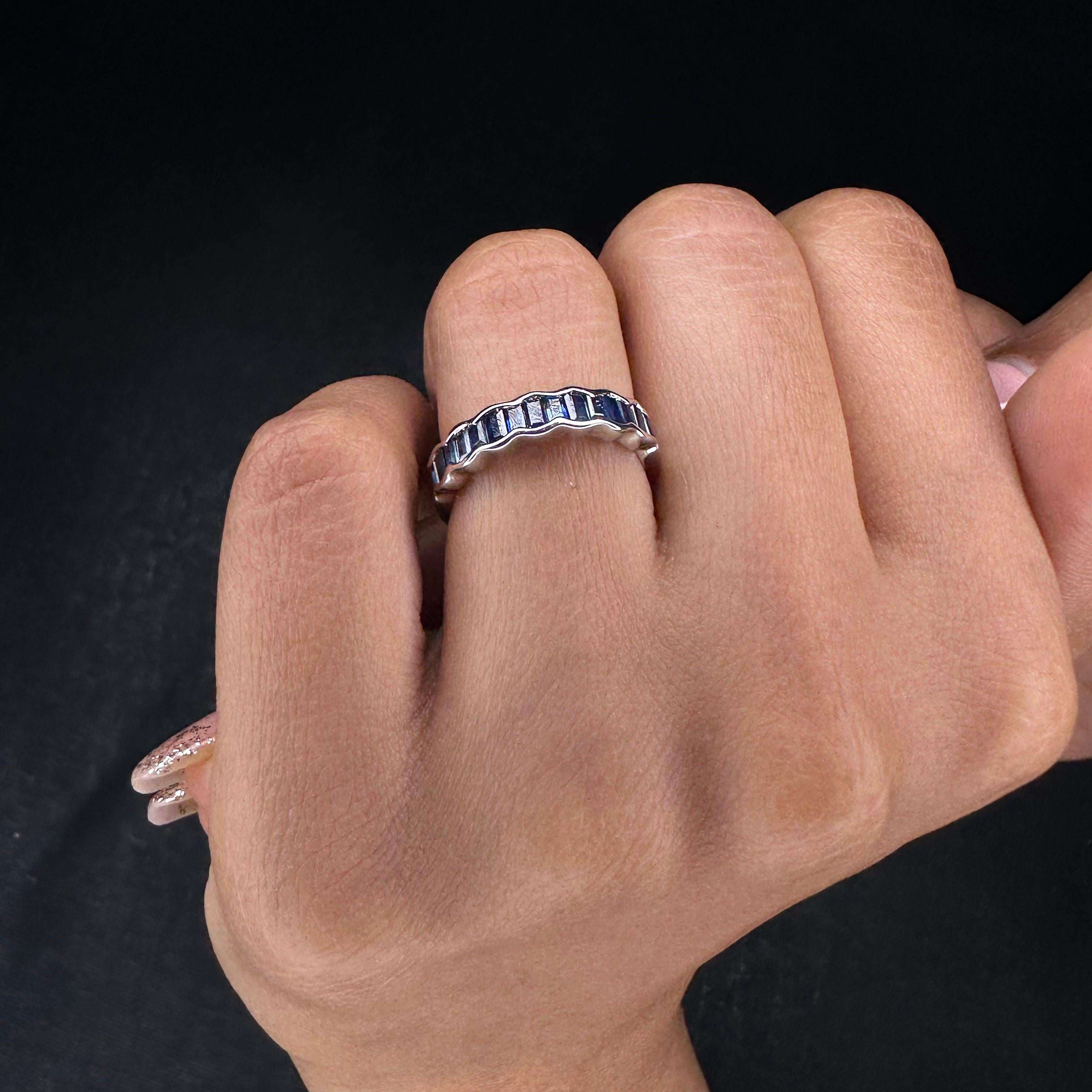 For Sale:  Elegant Stackable Blue Sapphire Gemstone Band Ring in 18k Solid White Gold 3