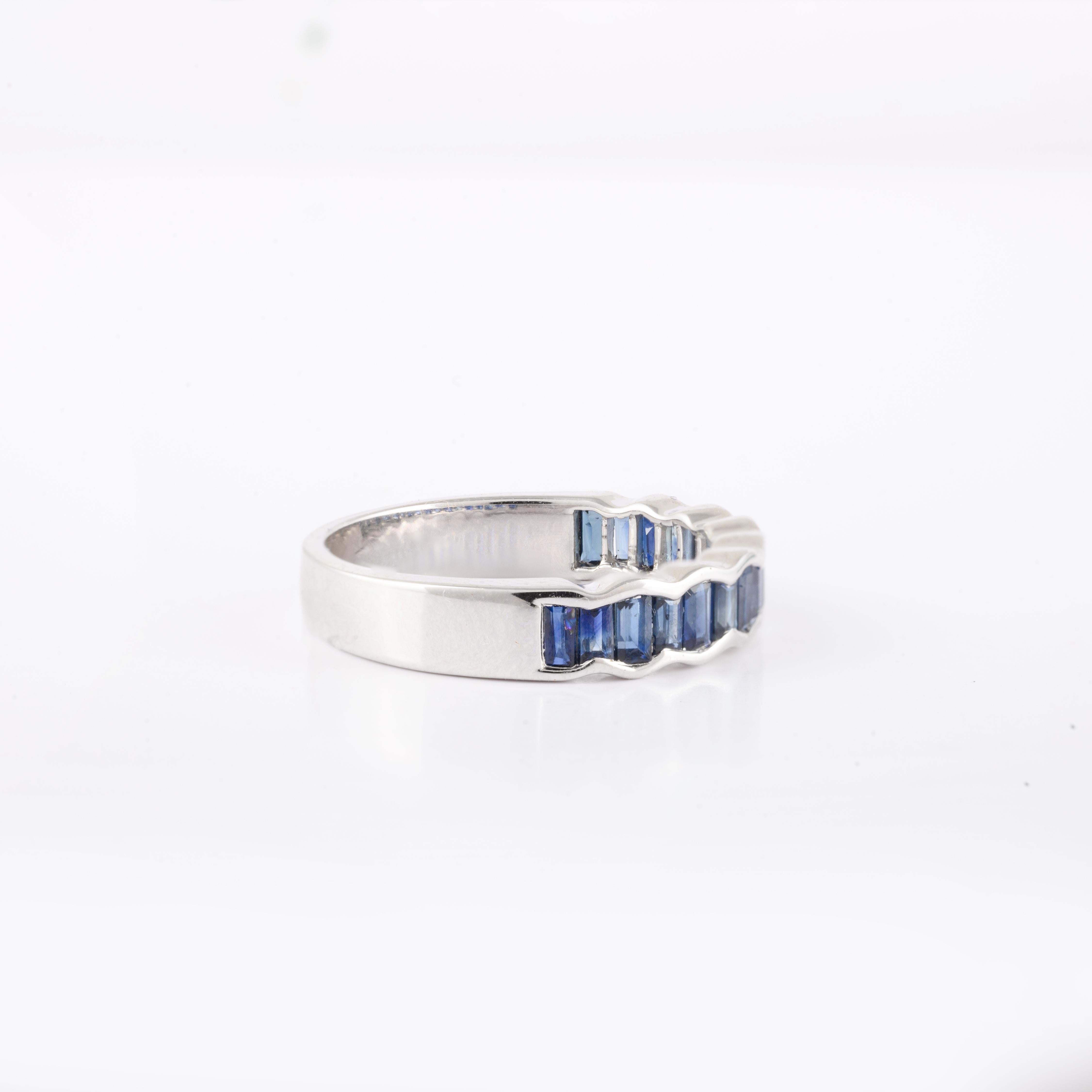 For Sale:  Elegant Stackable Blue Sapphire Gemstone Band Ring in 18k Solid White Gold 4