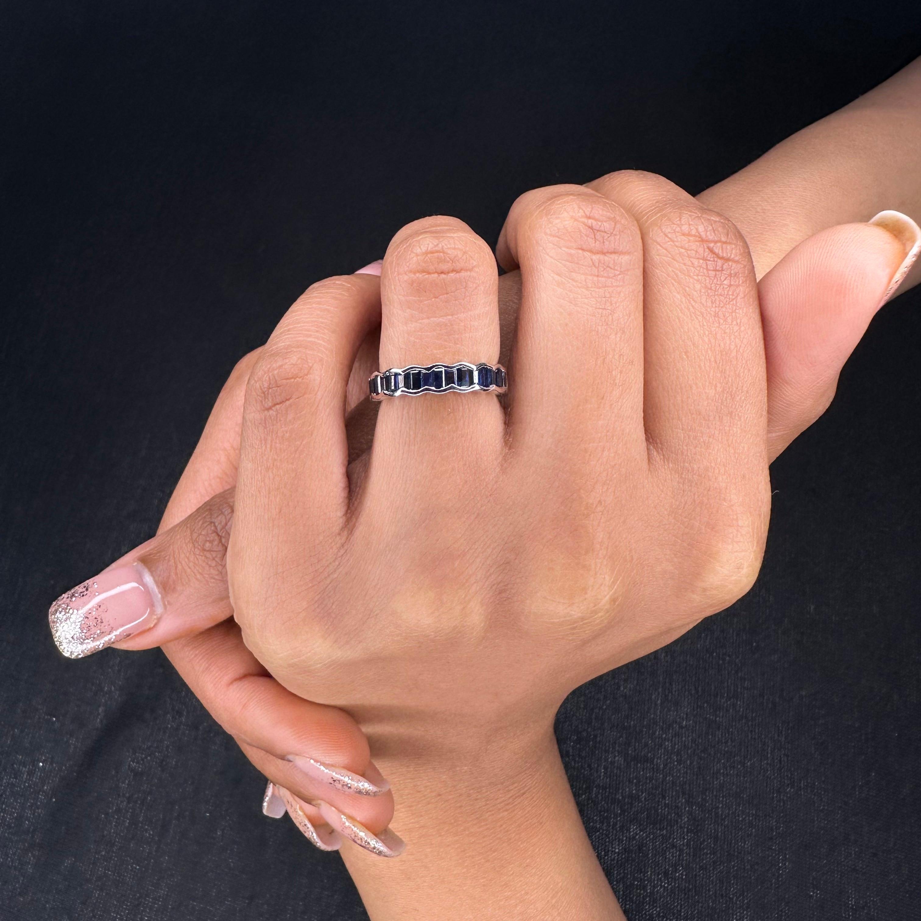 For Sale:  Elegant Stackable Blue Sapphire Gemstone Band Ring in 18k Solid White Gold 5