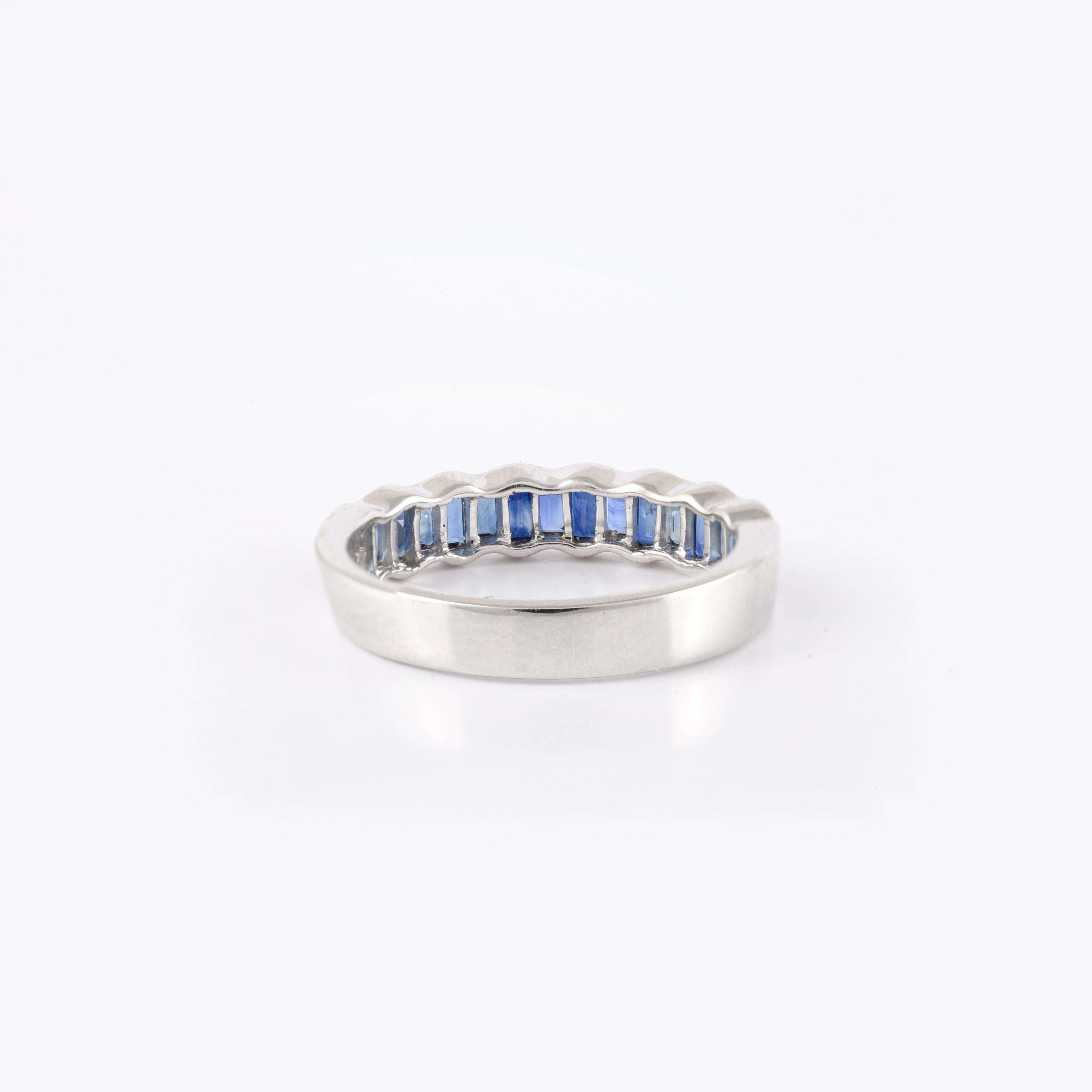 For Sale:  Elegant Stackable Blue Sapphire Gemstone Band Ring in 18k Solid White Gold 6